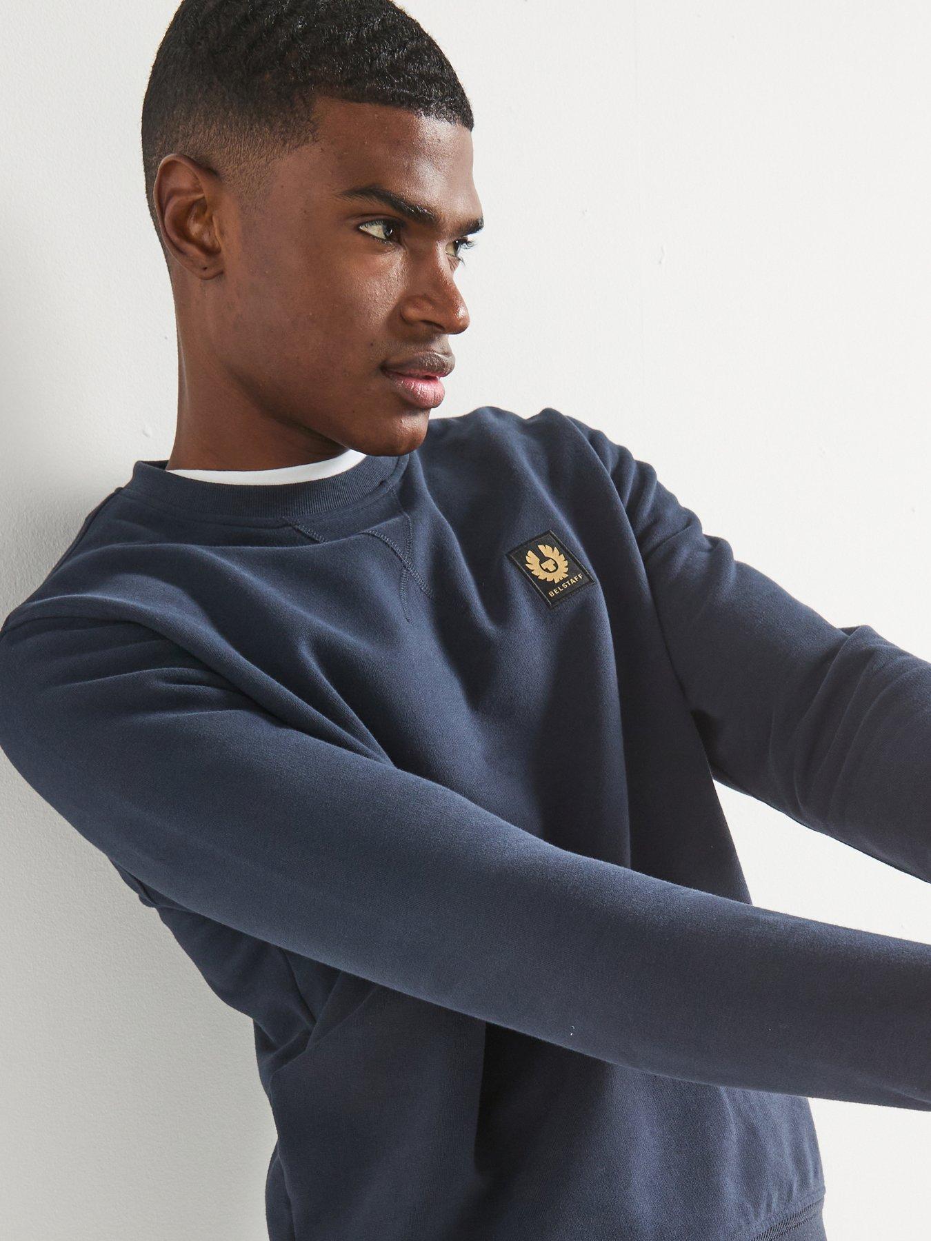 Belstaff Left Chest Patch Logo Regular Fit Crew Neck Sweatshirt - Navy
