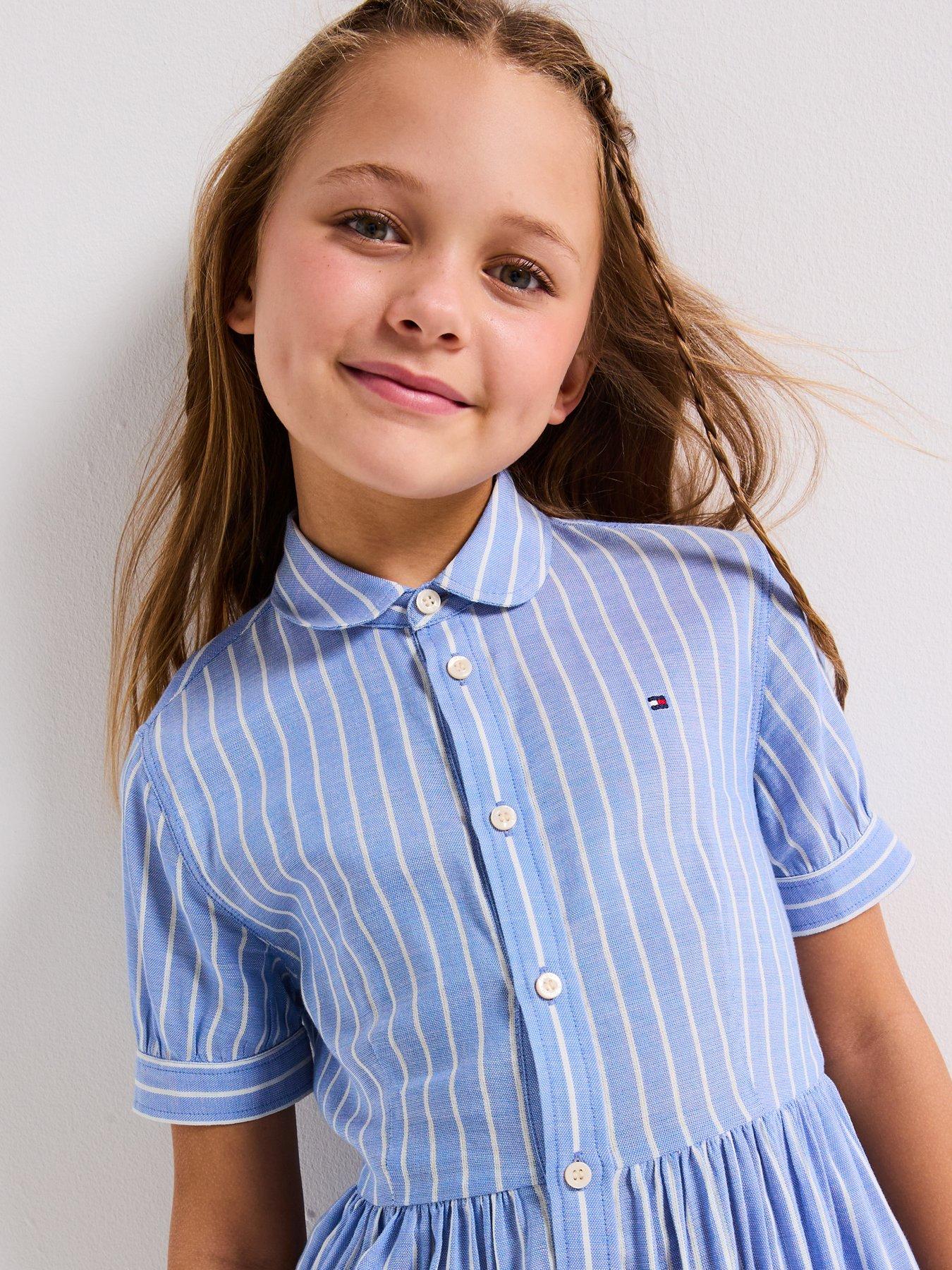 Image 2 of 6 of Tommy Hilfiger Girls Striped Short Sleeve Dress - Blue