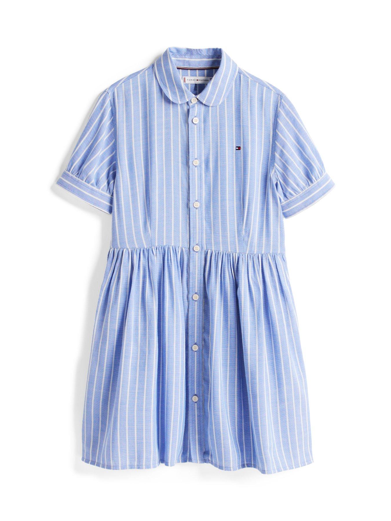 Image 5 of 6 of Tommy Hilfiger Girls Striped Short Sleeve Dress - Blue
