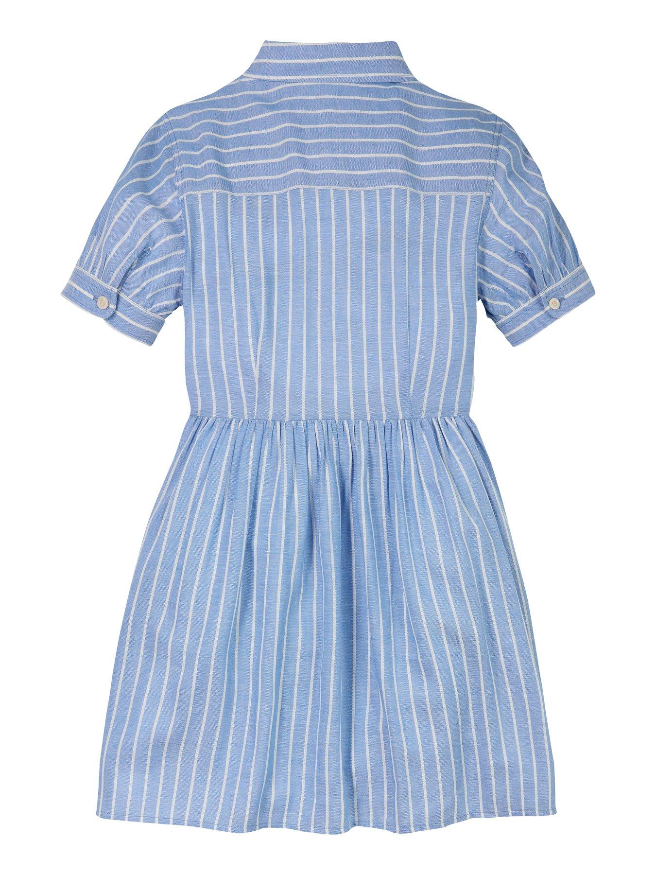 Image 6 of 6 of Tommy Hilfiger Girls Striped Short Sleeve Dress - Blue