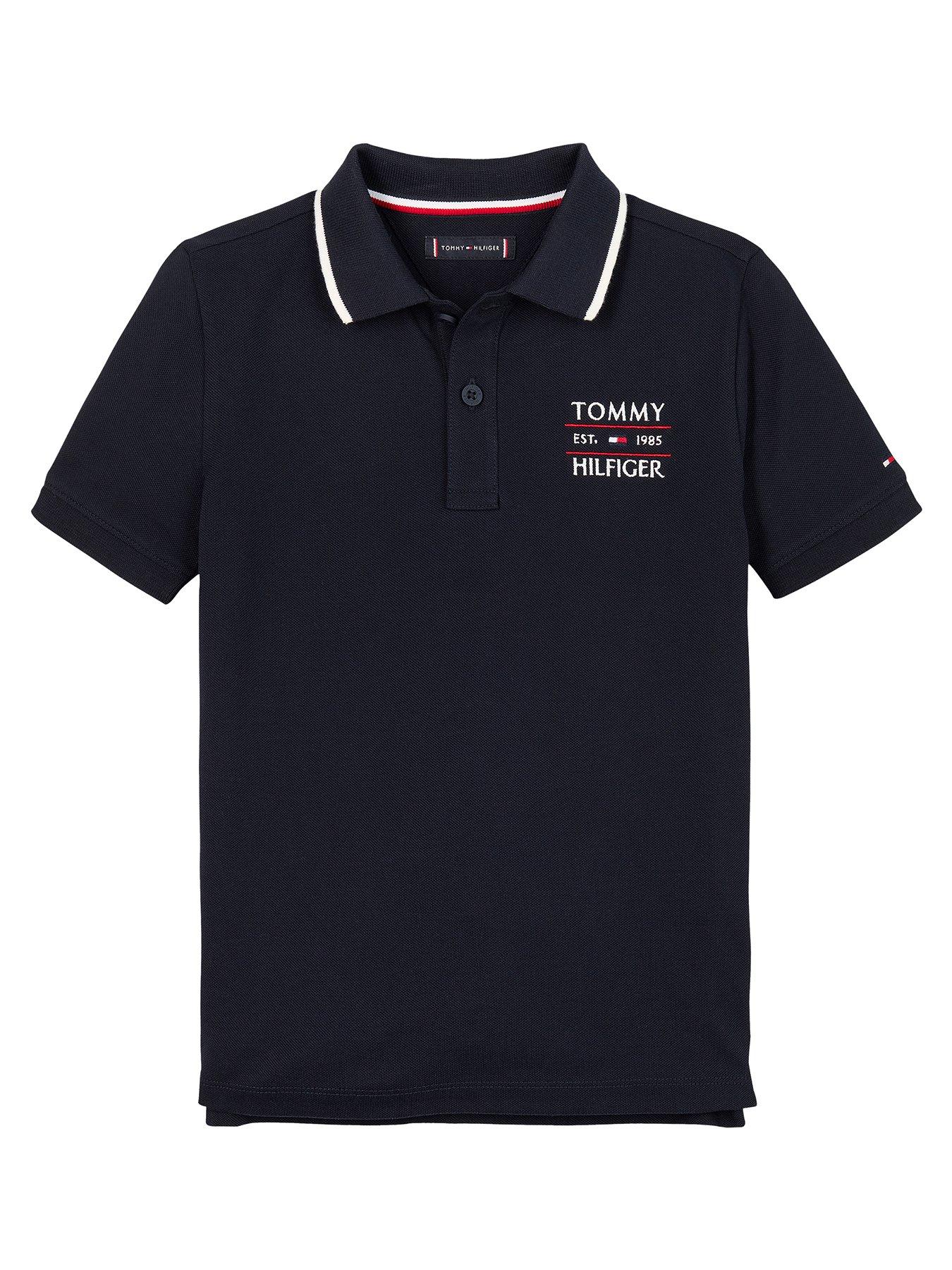 Image of Tommy Hilfiger Boys Flag Short Sleeve Polo Shirt - Navy