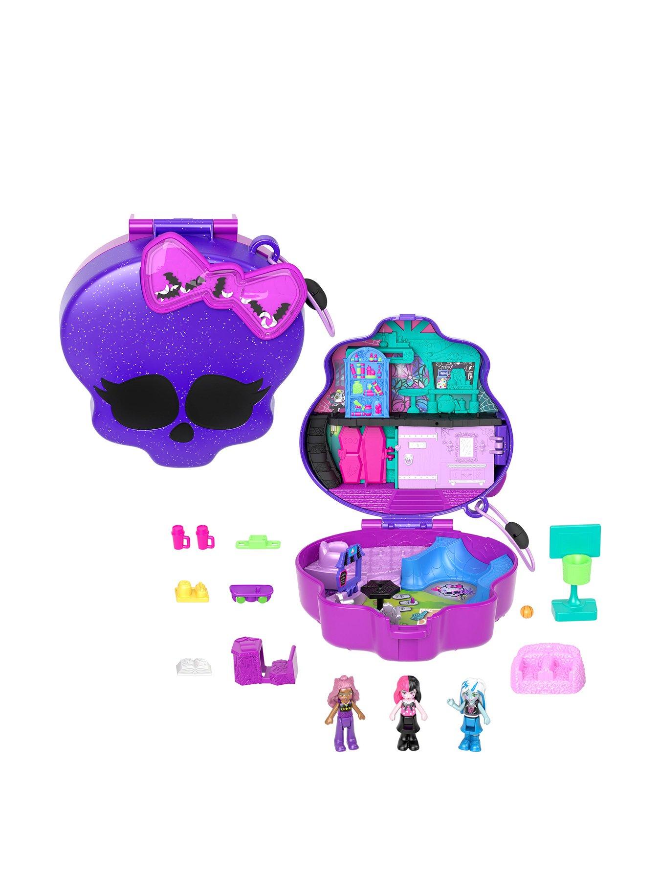 Image 1 of 6 of Polly Pocket Polly Pocket Monster High Compact with 3 Micro Dolls &amp; 10 Accessories, Opens to High School