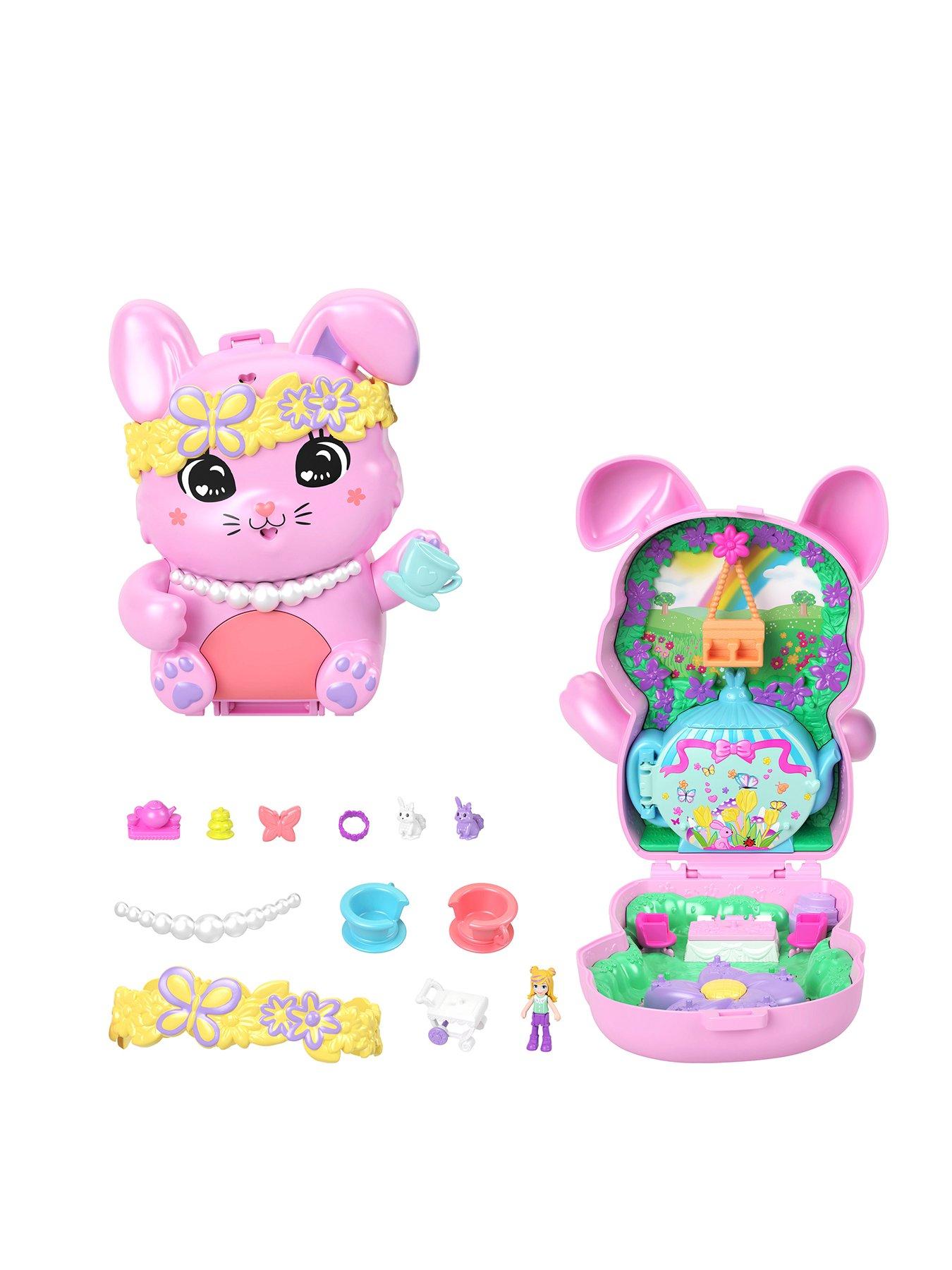 Image of Polly Pocket Polly Pocket Tea Party Bunny Compact Playset with 1 Micro Doll and Pet Bunnies, Travel Toy with Styling Accessories
