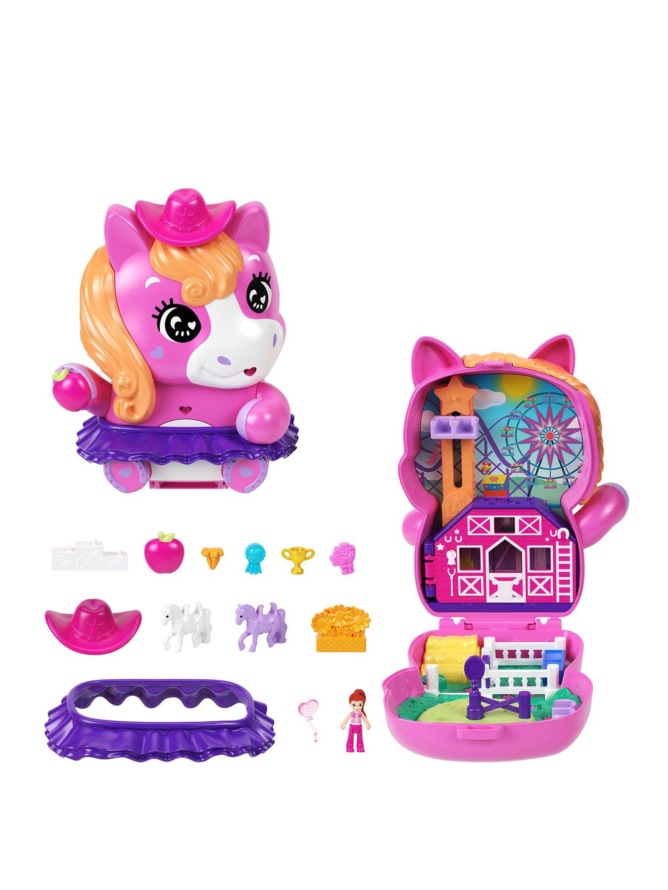 polly-pocket-polly-pocket-pony-rodeo-compact-playset-with-1-micro-doll-and-pet-horses-travel-toy-with-food-amp-styling-accessoriesfront