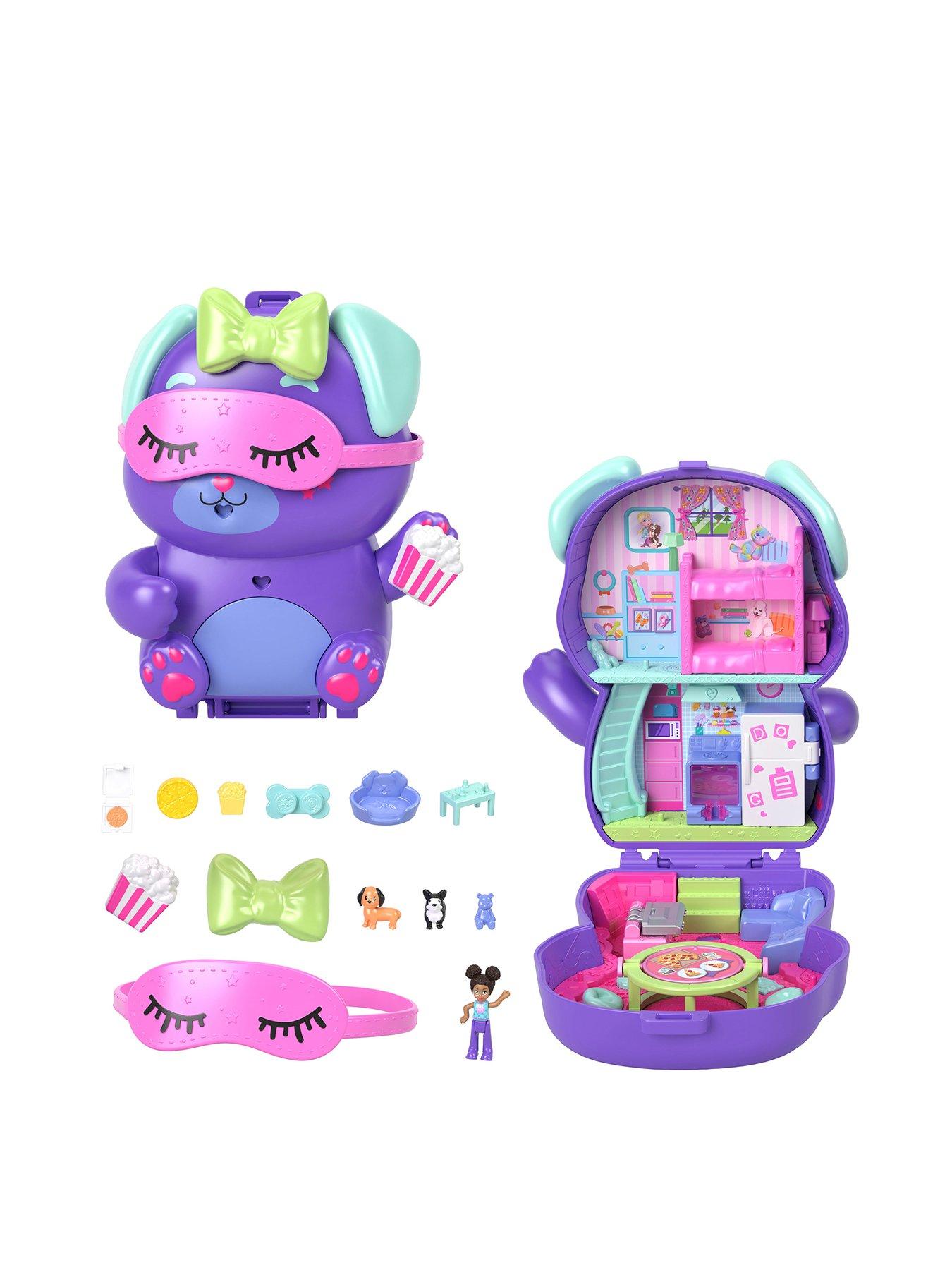 Image 1 of 8 of Polly Pocket Polly Pocket Sleepover Puppy Compact Playset with 1 Micro Doll and Pet Dogs, Travel Toy with Food &amp; Styling Accessories