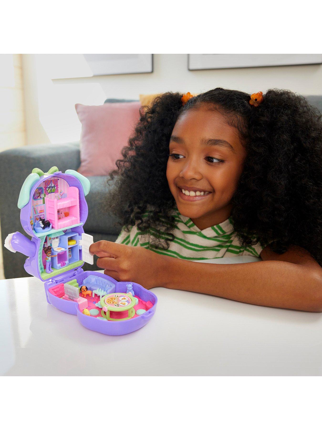 Image 2 of 8 of Polly Pocket Polly Pocket Sleepover Puppy Compact Playset with 1 Micro Doll and Pet Dogs, Travel Toy with Food &amp; Styling Accessories