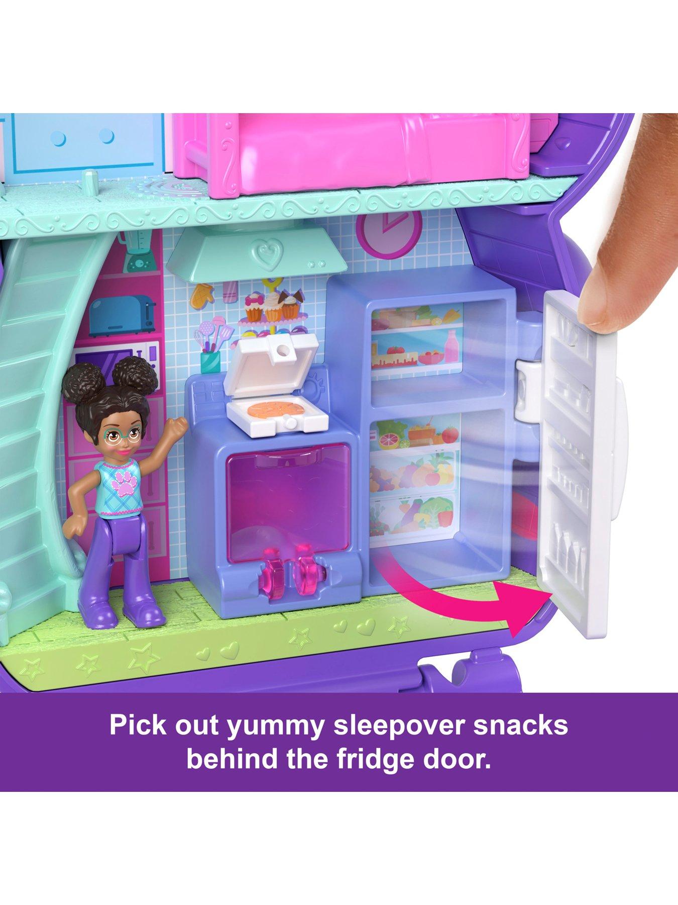 Image 3 of 8 of Polly Pocket Polly Pocket Sleepover Puppy Compact Playset with 1 Micro Doll and Pet Dogs, Travel Toy with Food &amp; Styling Accessories