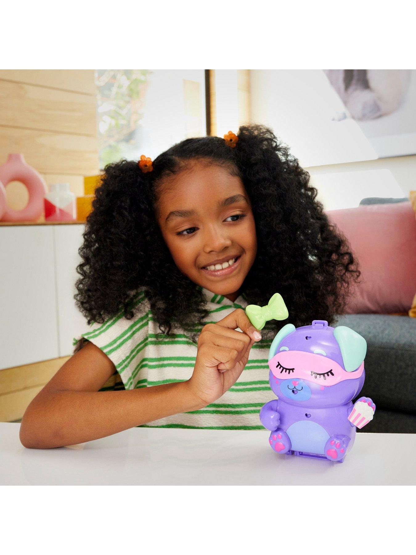 Image 6 of 8 of Polly Pocket Polly Pocket Sleepover Puppy Compact Playset with 1 Micro Doll and Pet Dogs, Travel Toy with Food &amp; Styling Accessories