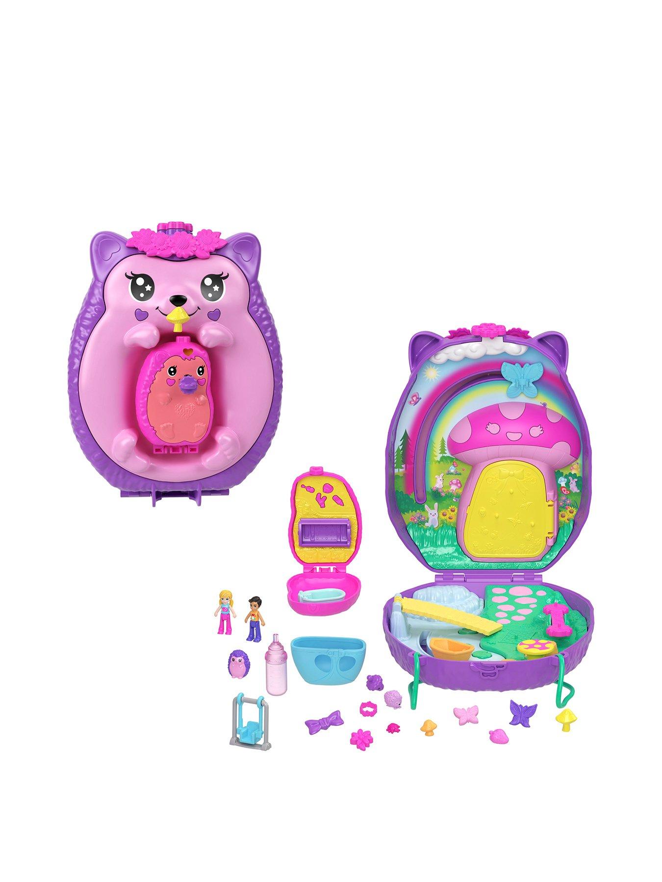 undefined Polly Pocket Hedgehog Mom  &  Baby Purse Playset with 2 Dolls  &  16 Accessories Including Pets