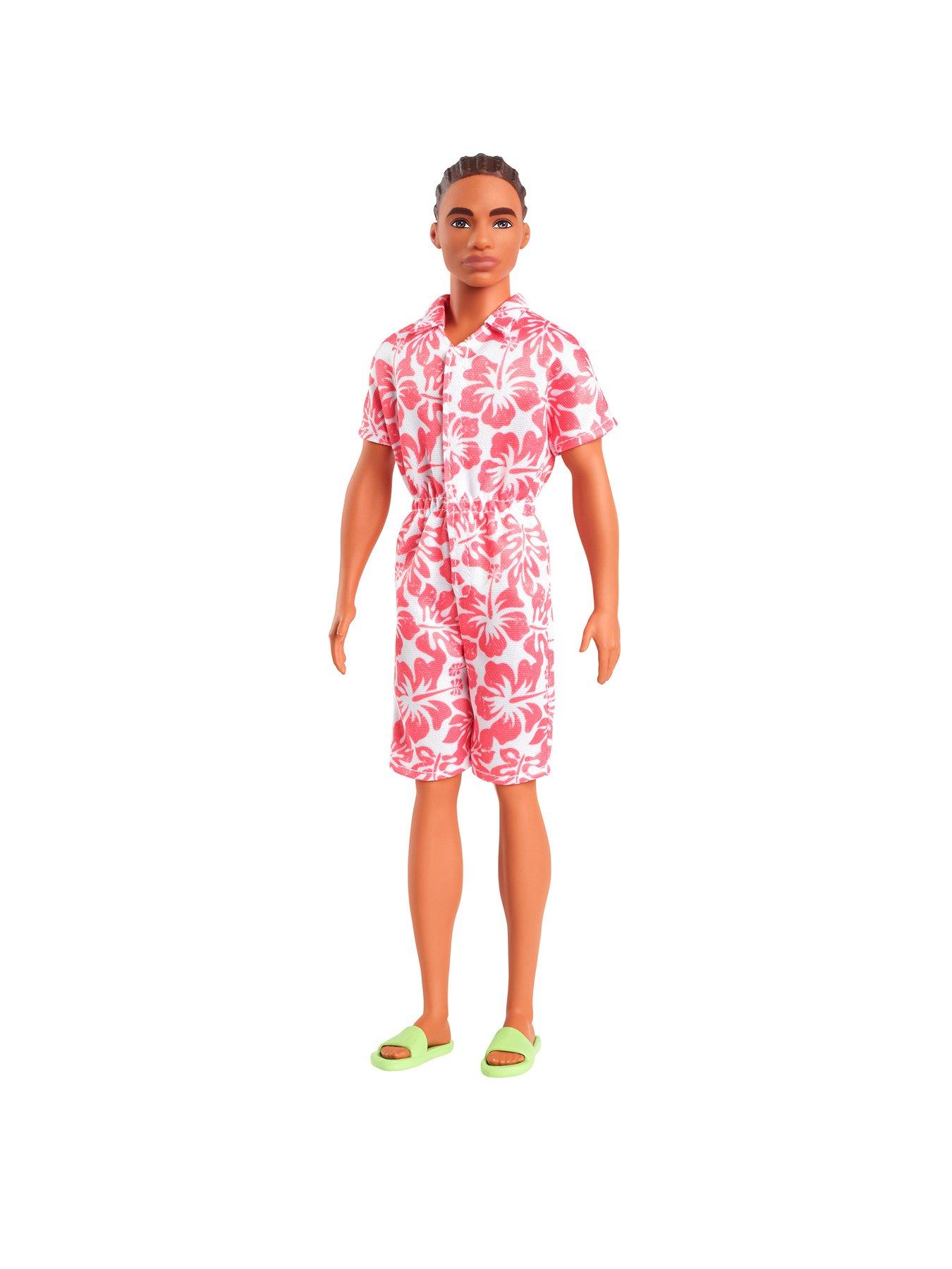 Image 1 of 7 of Barbie Barbie Fashionistas Ken Doll #235 in Hawaiian Print Jumpsuit with Green Sandals, Brown Hair