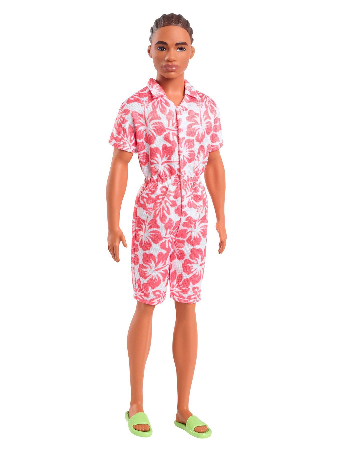 Image 6 of 7 of Barbie Barbie Fashionistas Ken Doll #235 in Hawaiian Print Jumpsuit with Green Sandals, Brown Hair