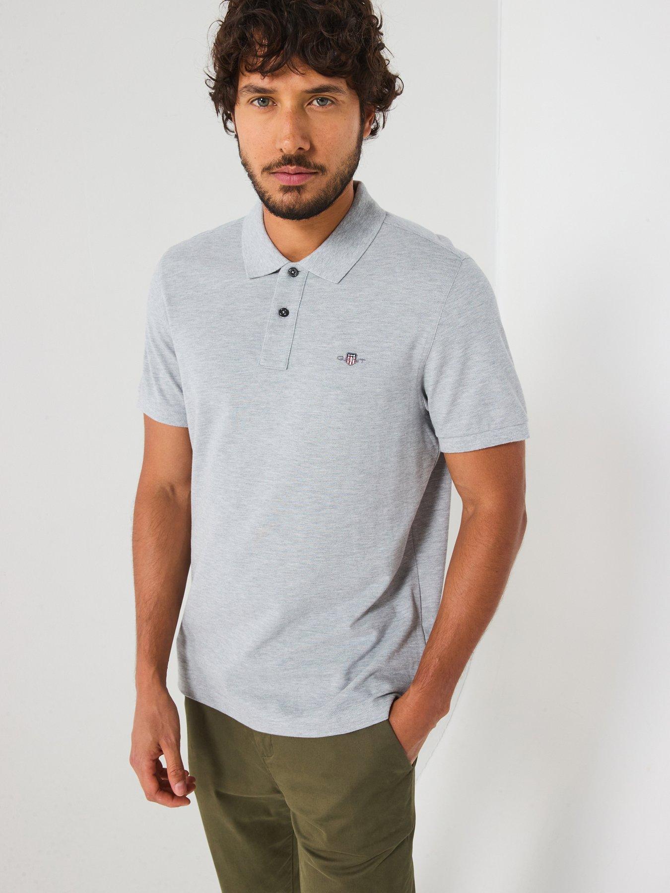 Image of GANT Regular Fit Shield Short Sleeve Pique Polo Shirt - Grey