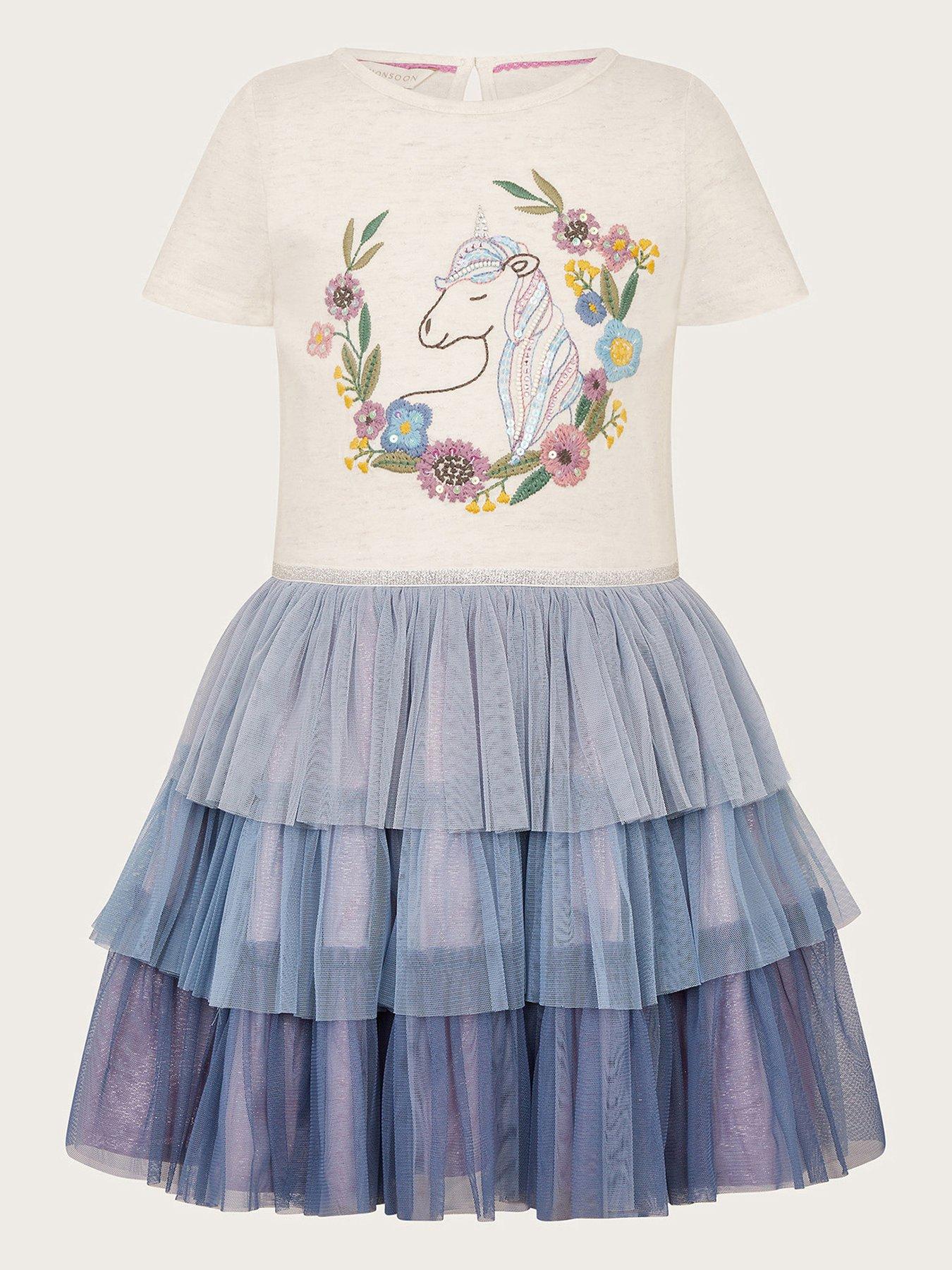 monsoon-girls-short-sleeve-unicorn-disco-dress-blue