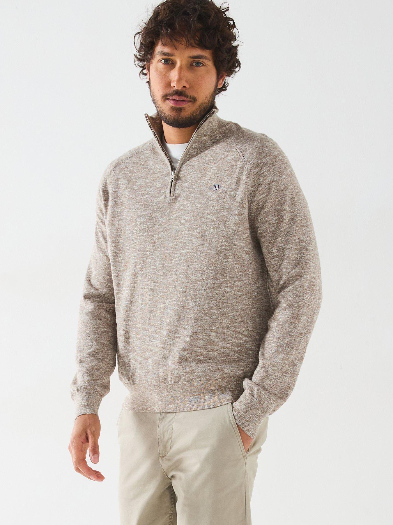 gant-cotton-half-zip-knitted-jumper-brown