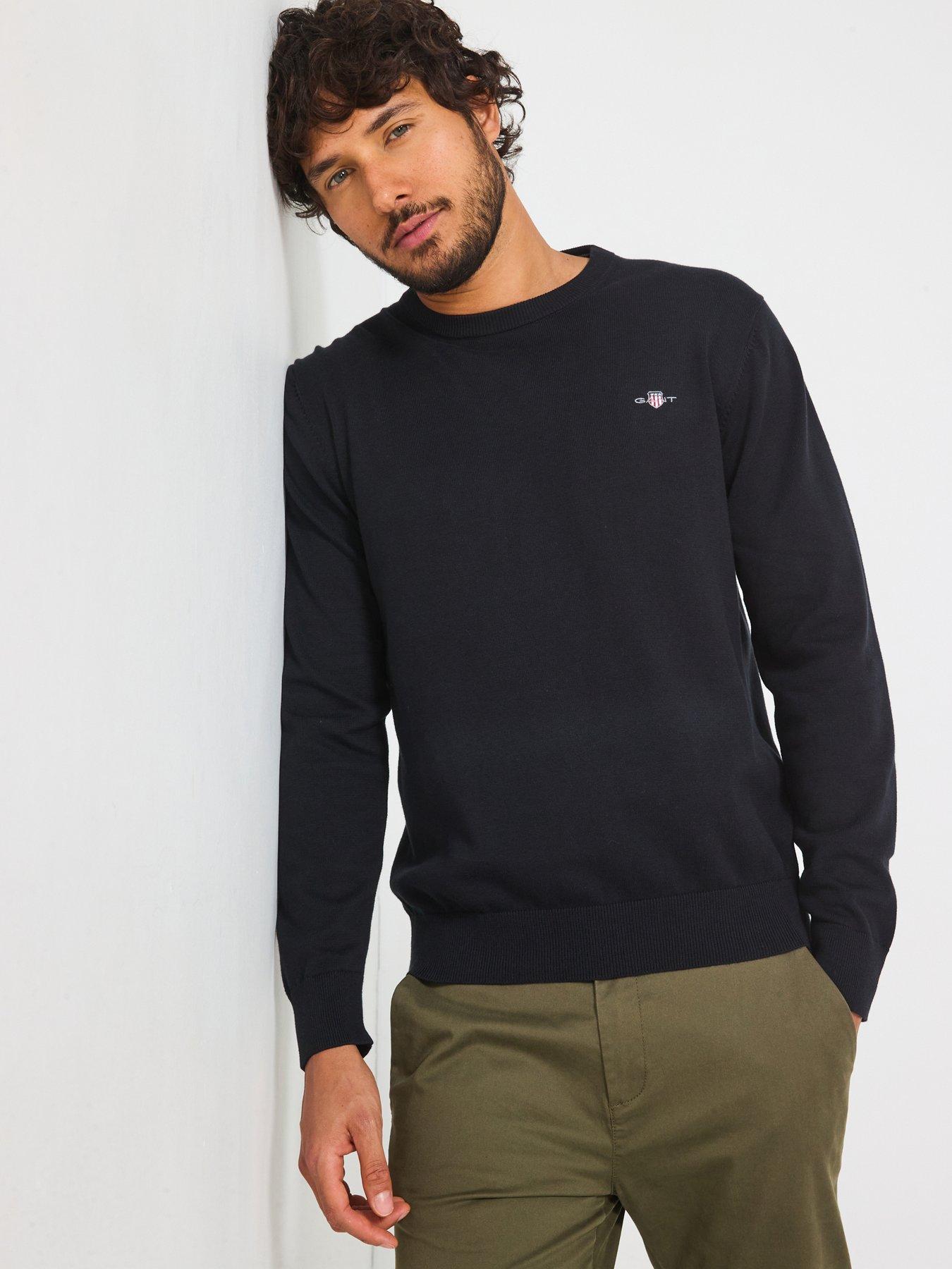 undefined Classic Cotton Crew Neck Knitted Jumper - Black