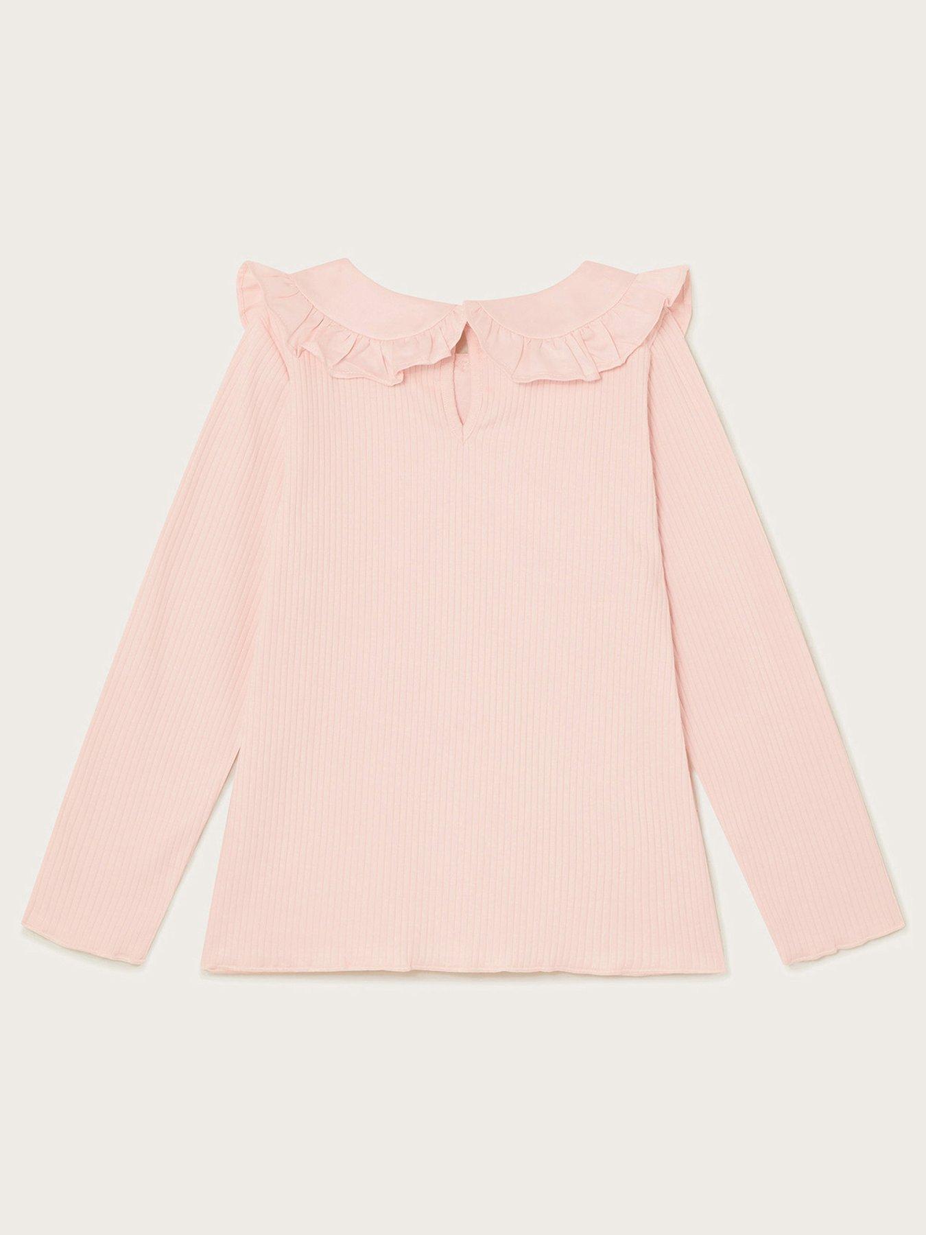 Image 2 of 3 of Monsoon Girls Satin Collar Long Sleeve Rib Top - Pink