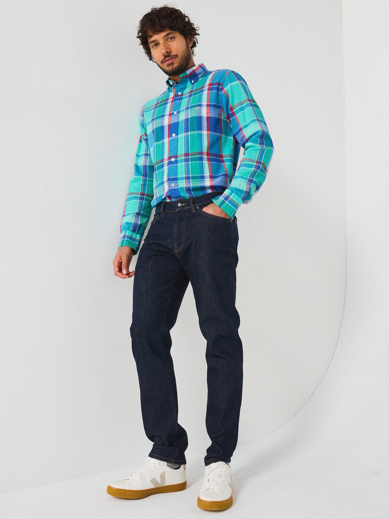 Image 3 of 6 of GANT Gant Regular Fit Seersucker Check Print Long Sleeve Shirt - Blue