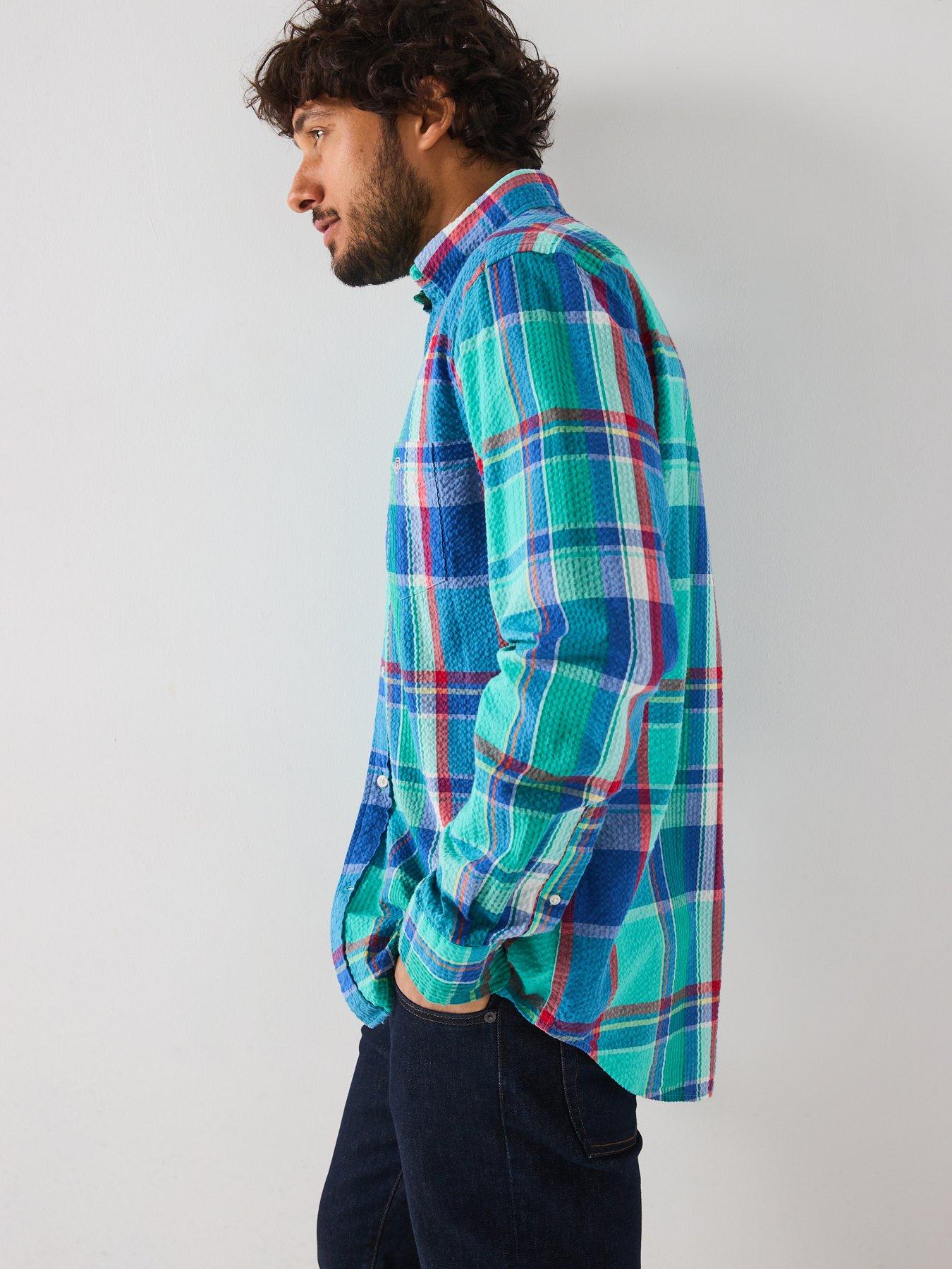 Image 6 of 6 of GANT Gant Regular Fit Seersucker Check Print Long Sleeve Shirt - Blue