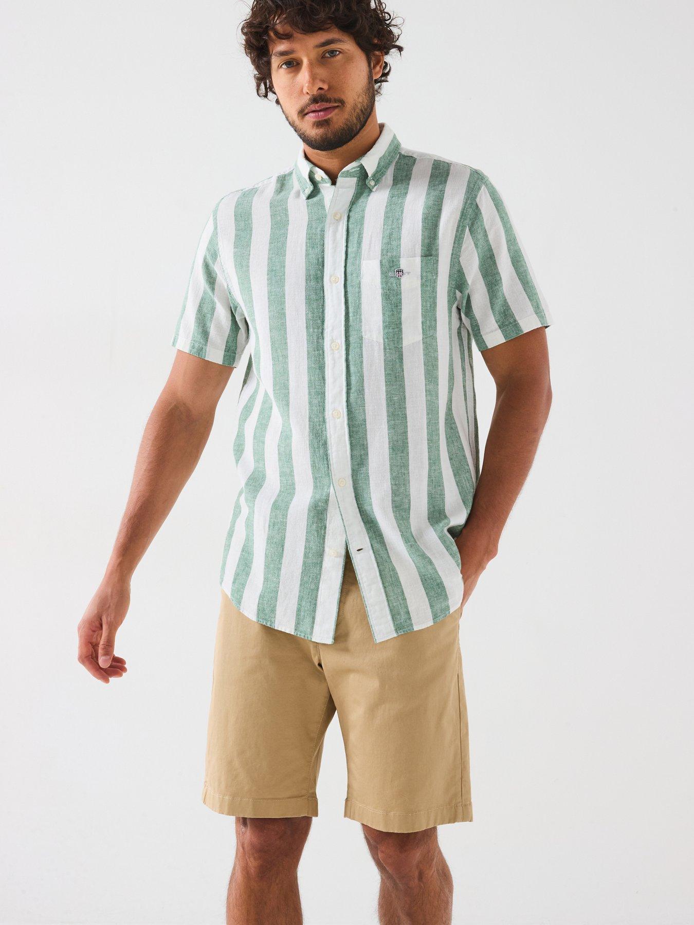 gant-regualar-cotton-linen-stripe-short-sleeve-shirt-green