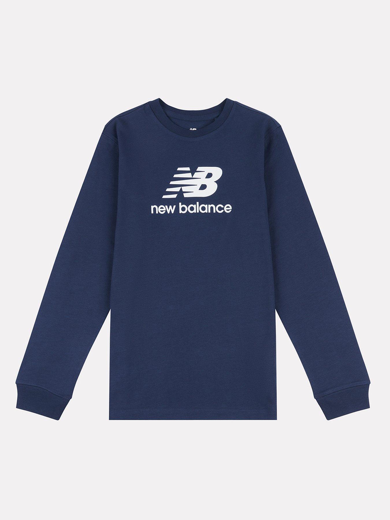 Image of New Balance Junior Boys Jersey Stacked Logo Long Sleeve Tee - Navy