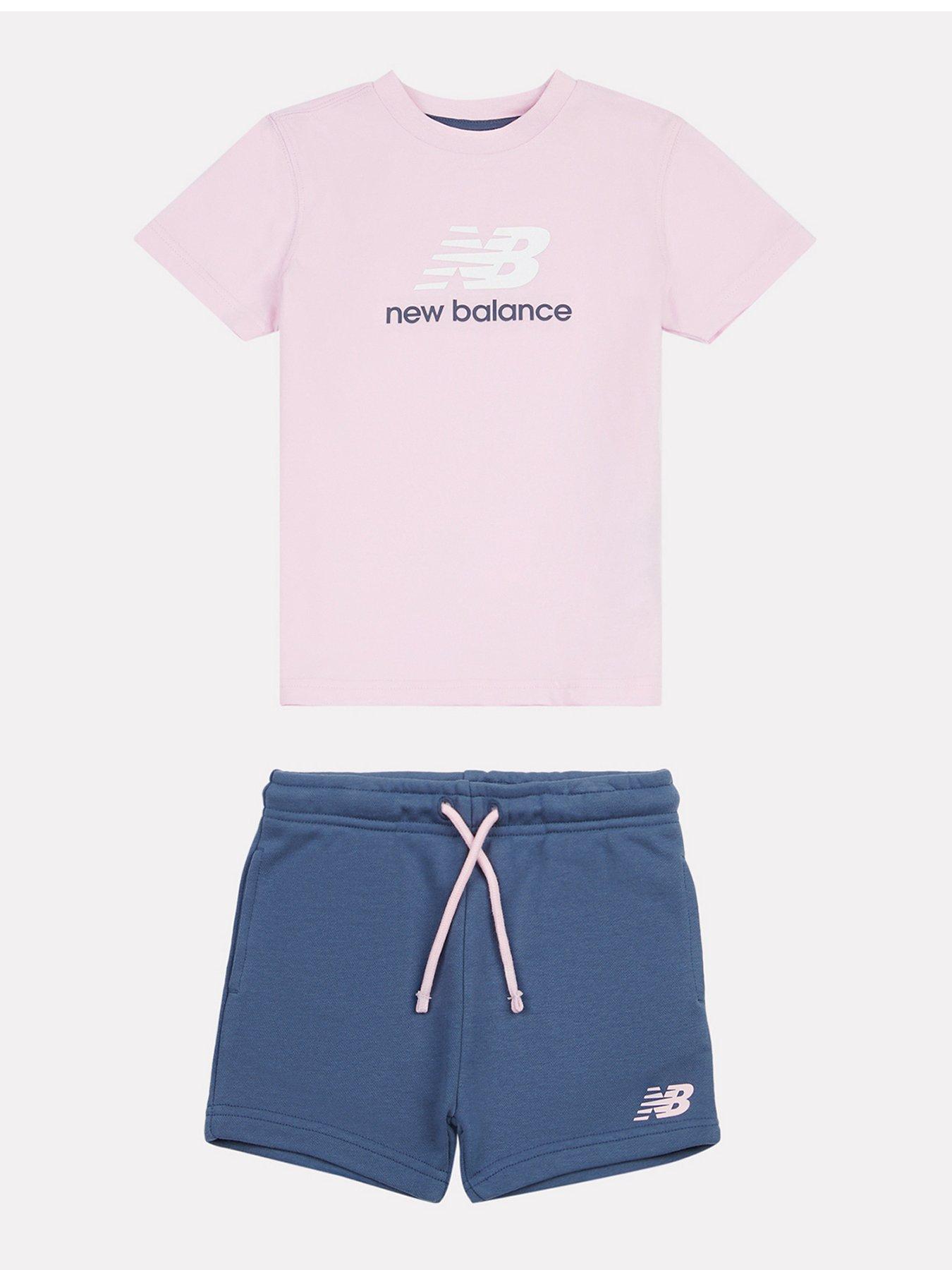 Image of New Balance Kids Girls Tee and French Terry Short Set - Grey/Pink