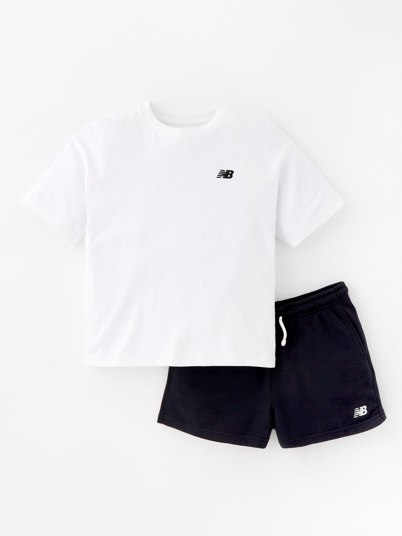 Image of New Balance Junior Girls Small Logo Tee and Short Set - White