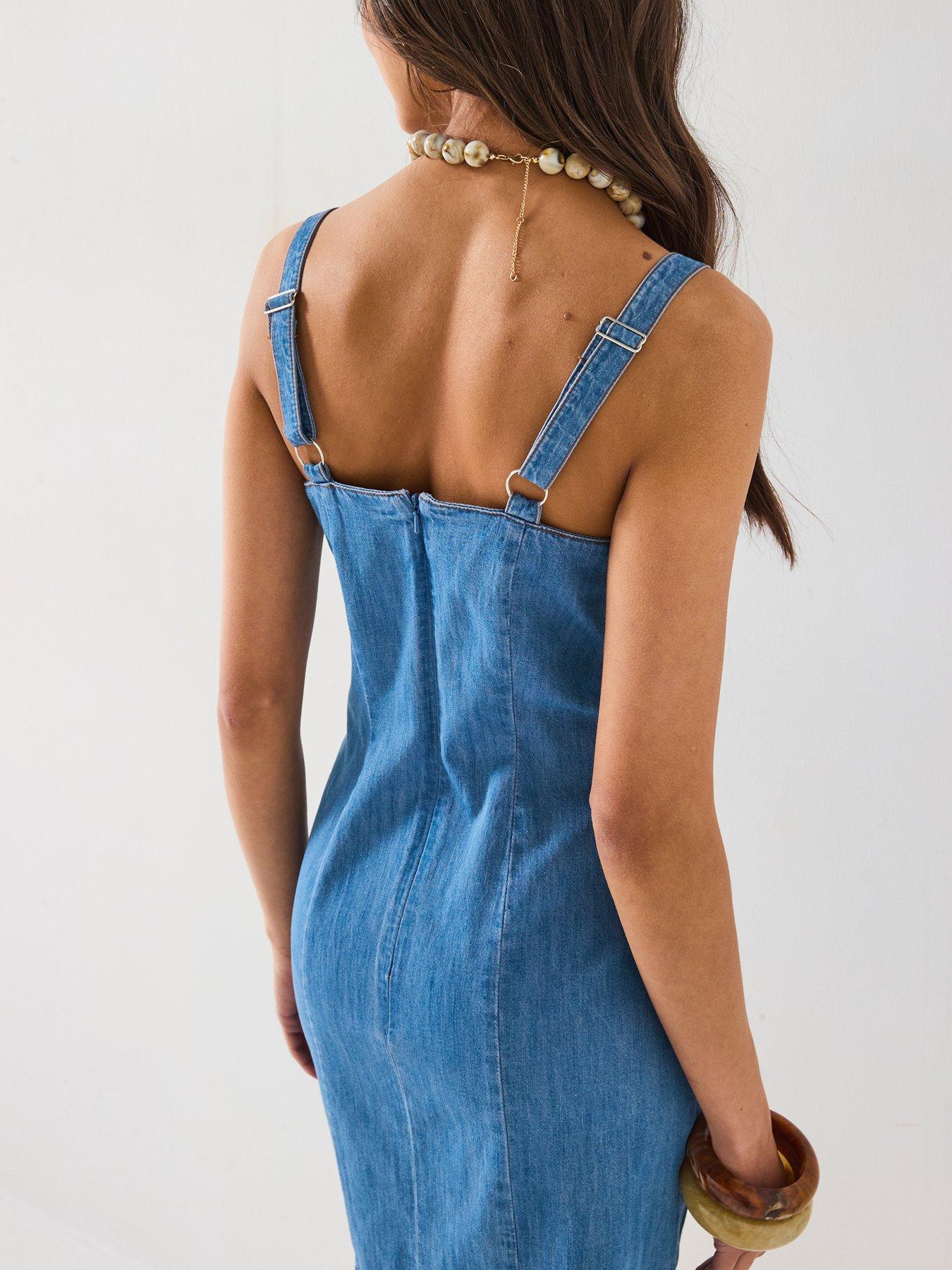 Image 5 of 6 of V by Very Bust Detail Mini Dress - Mid Wash