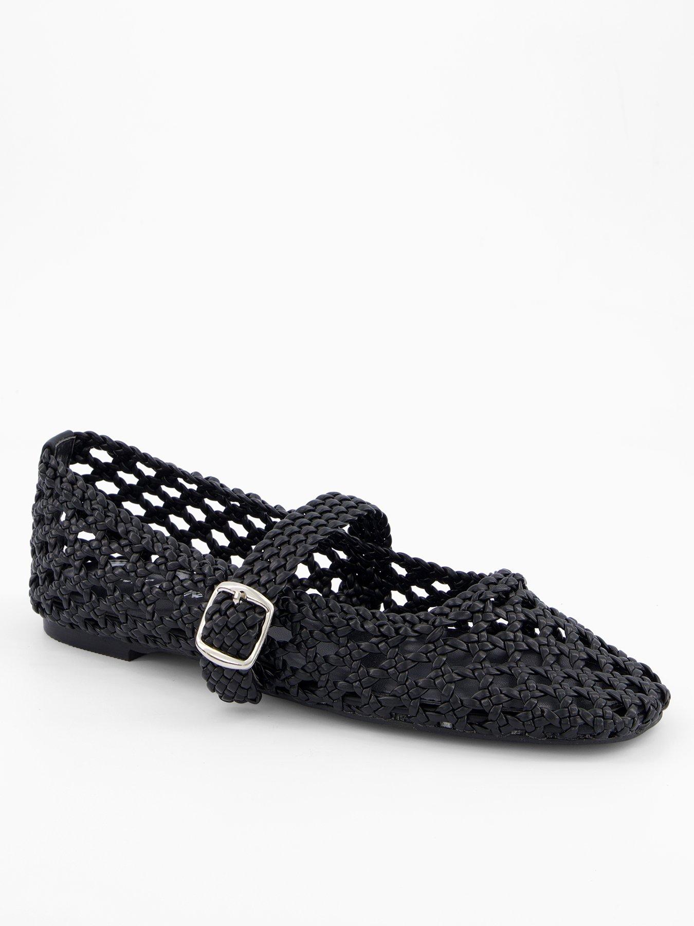 Image 1 of 6 of Public Desire Winoma Woven Flat Shoes - Black