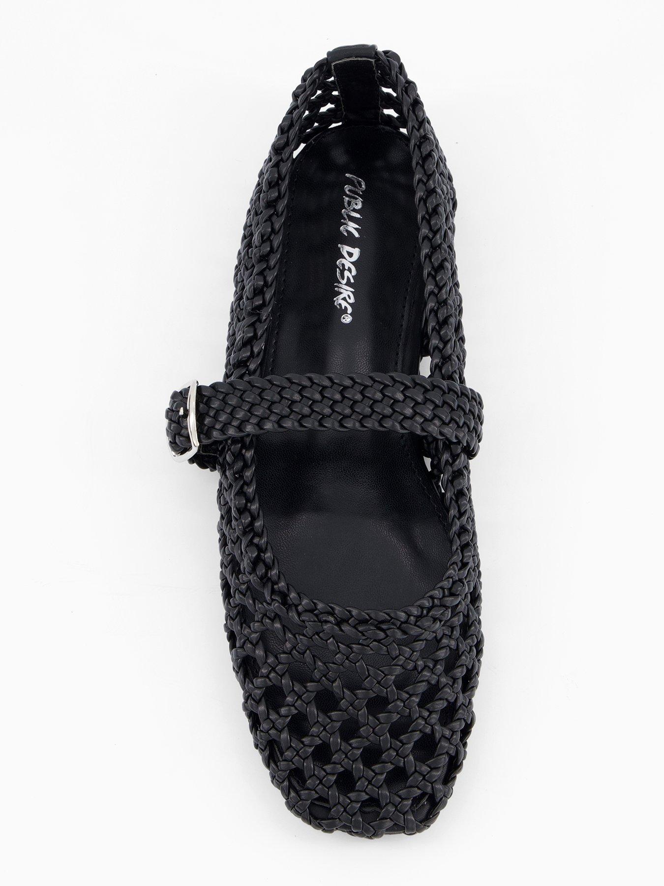 Image 3 of 6 of Public Desire Winoma Woven Flat Shoes - Black