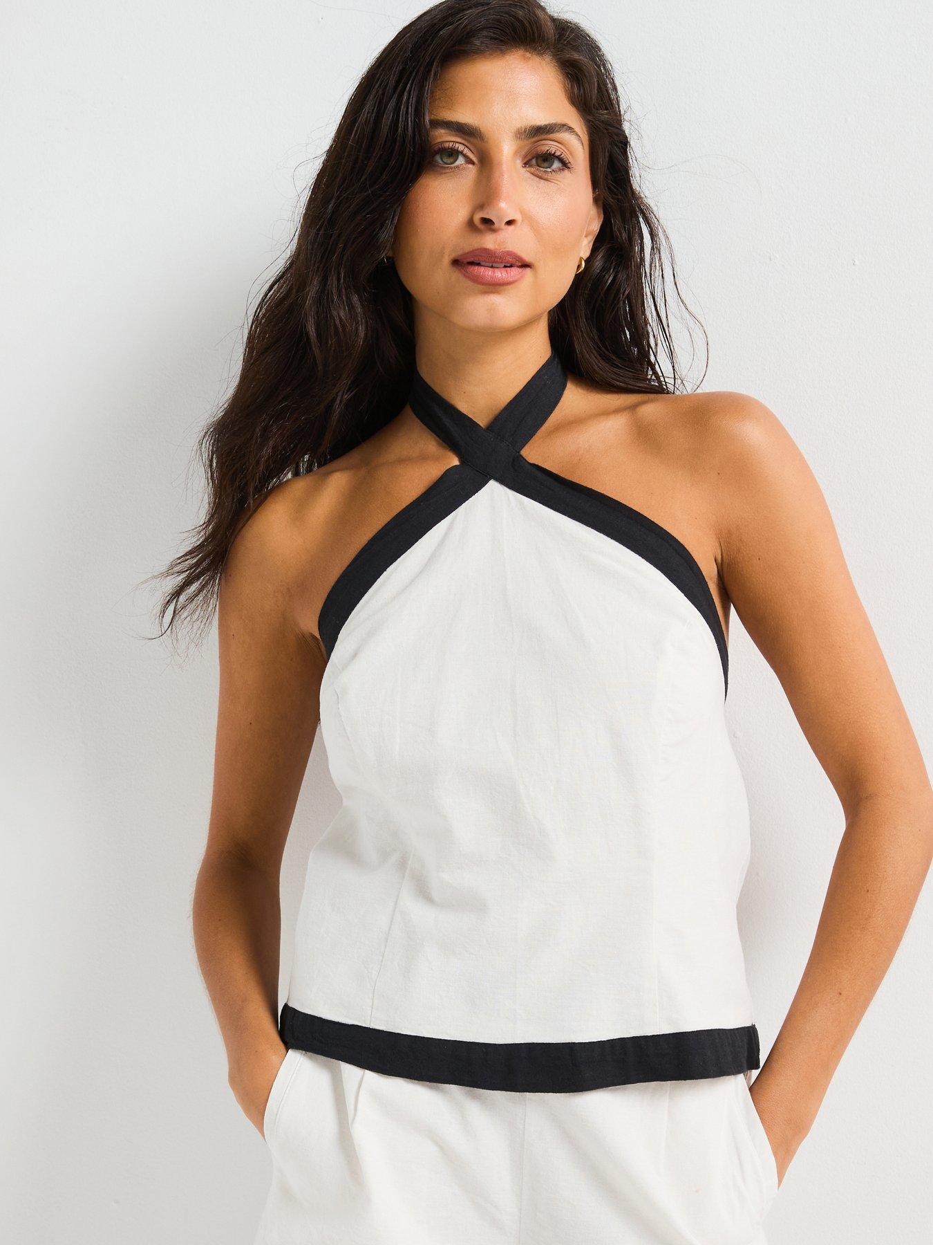 Image of V by Very Halter Contrast Co Ord Top - Black/White