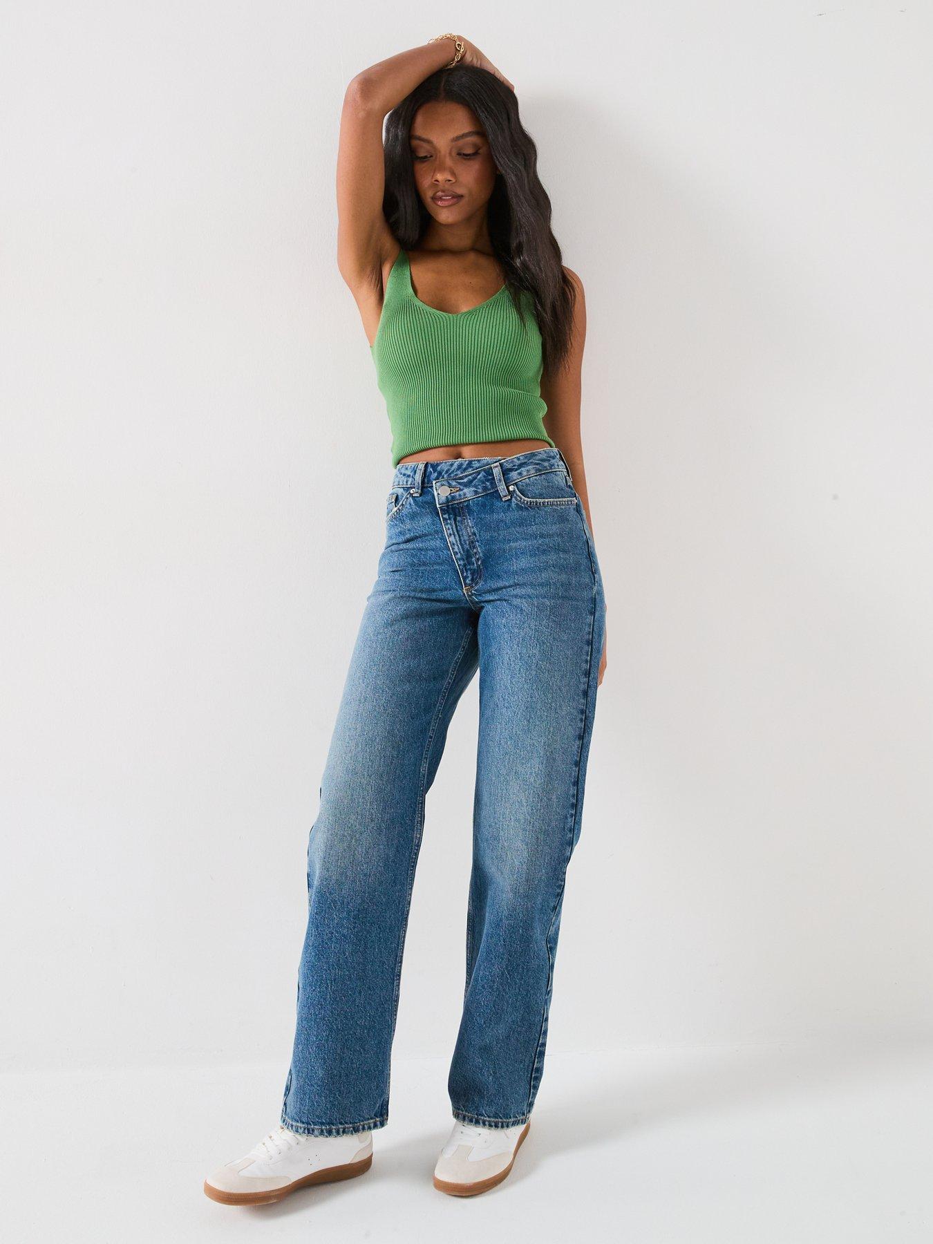 Image 3 of 6 of The Very Collection High Waist Wrap Front Wide Jeans - Mid Wash
