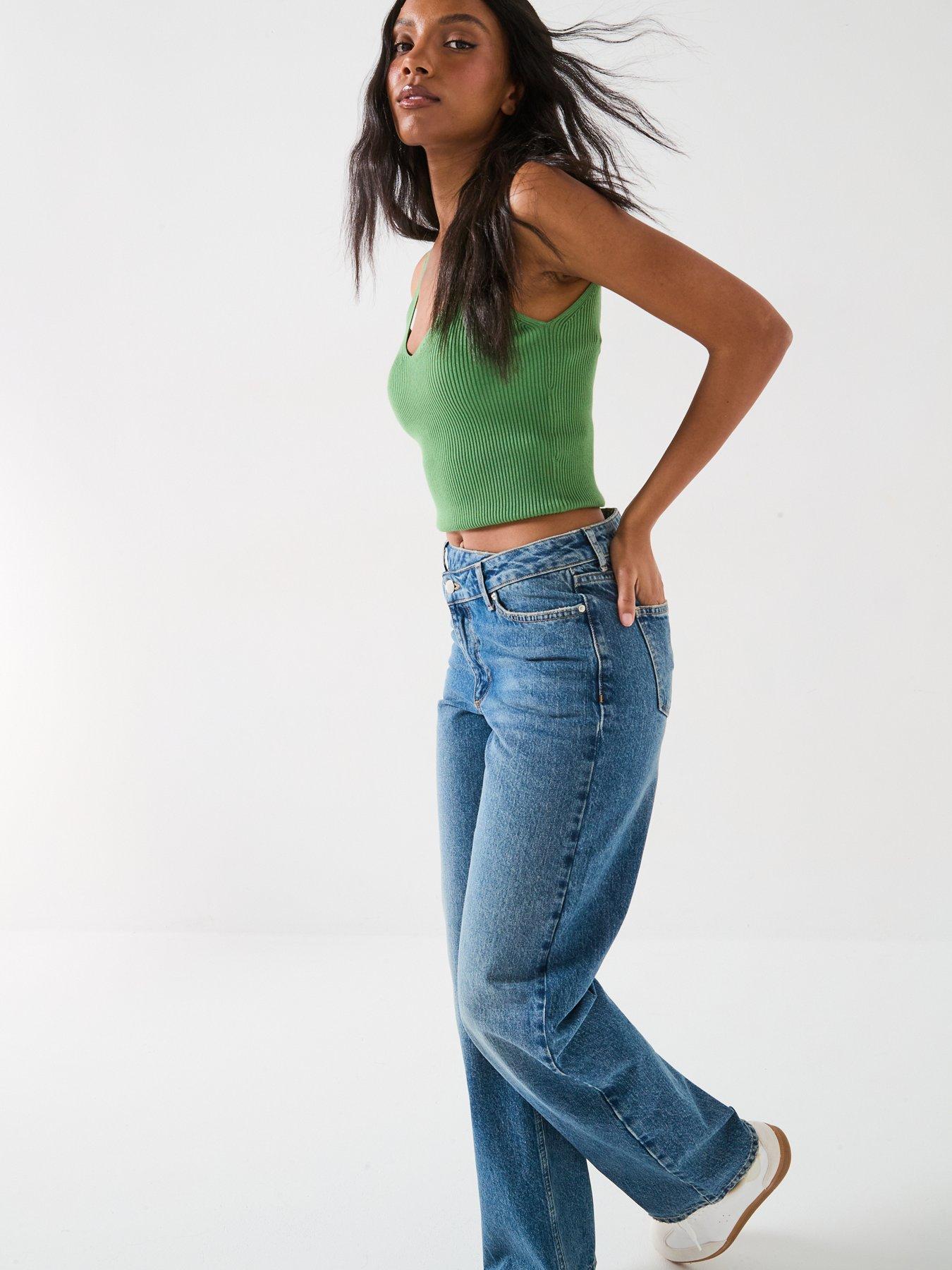 Image 6 of 6 of The Very Collection High Waist Wrap Front Wide Jeans - Mid Wash