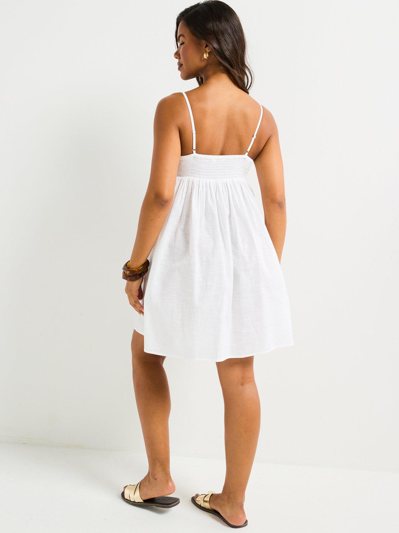 Image 2 of 4 of V by Very Shell Detail Strappy Mini Beach Dress - Cream