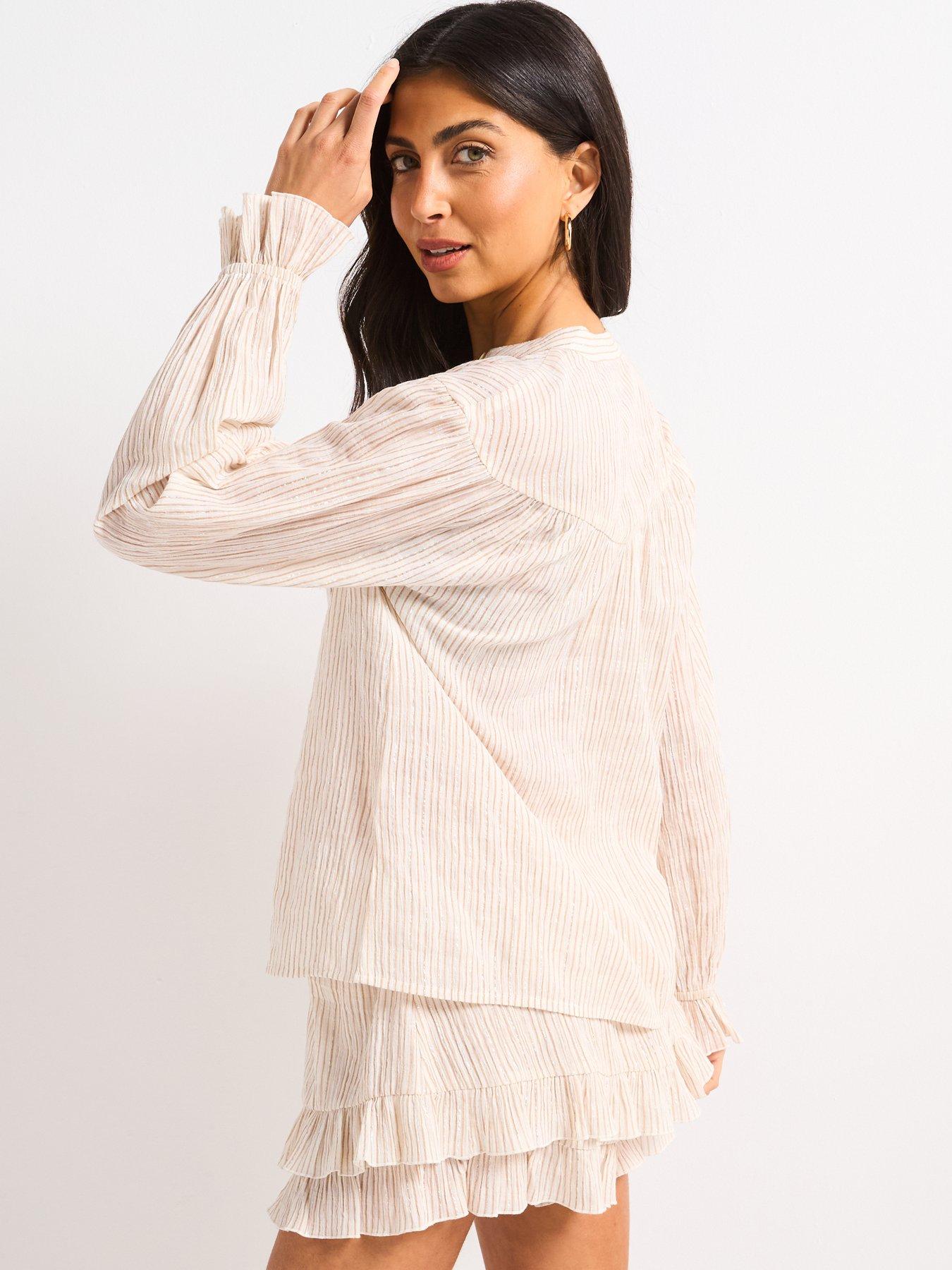 v-by-very-metallic-button-through-co-ord-top-beigestillFront