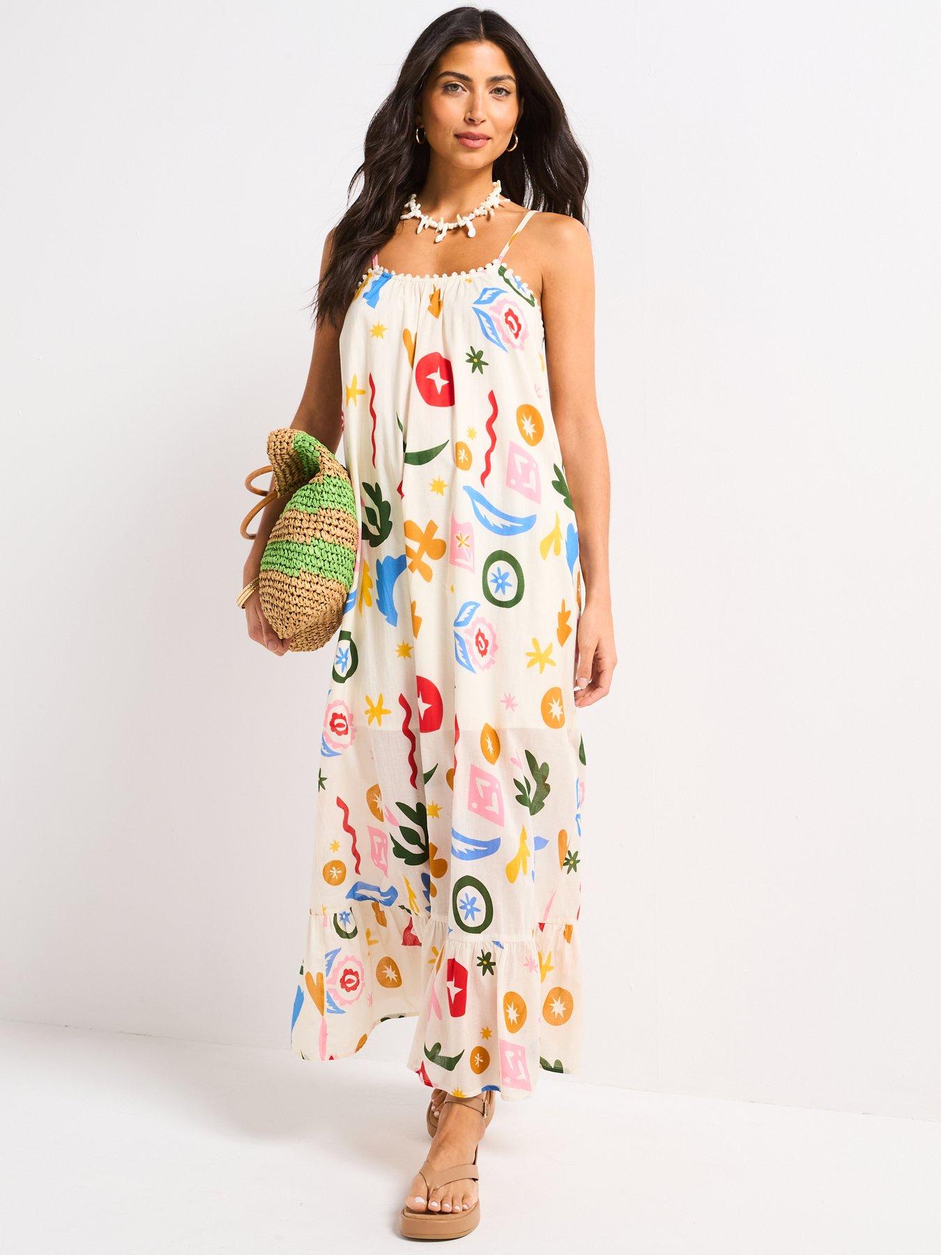 Image 3 of 4 of V by Very Strappy Printed Beach Midaxi Dress - Print