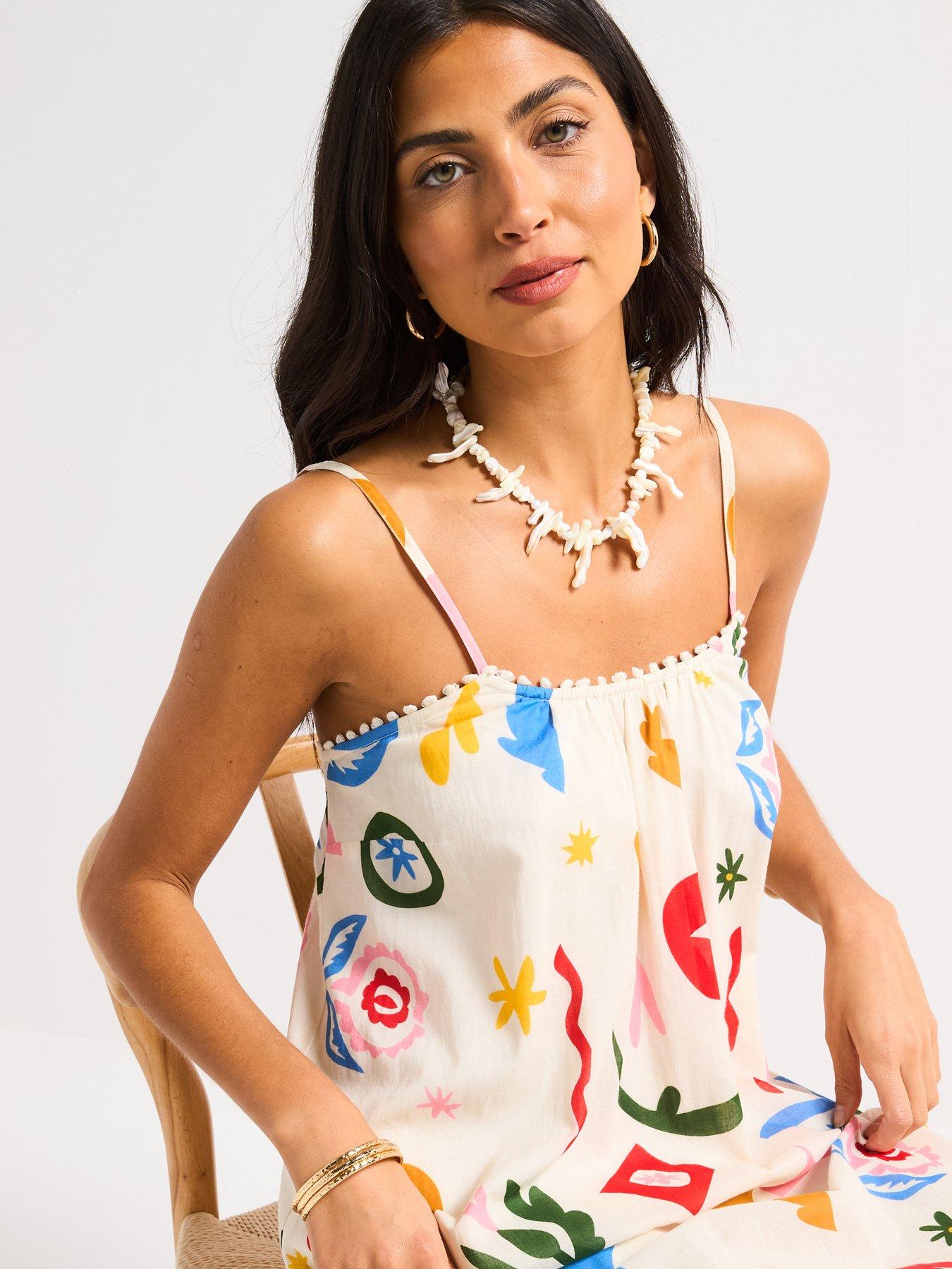 Image 4 of 4 of V by Very Strappy Printed Beach Midaxi Dress - Print