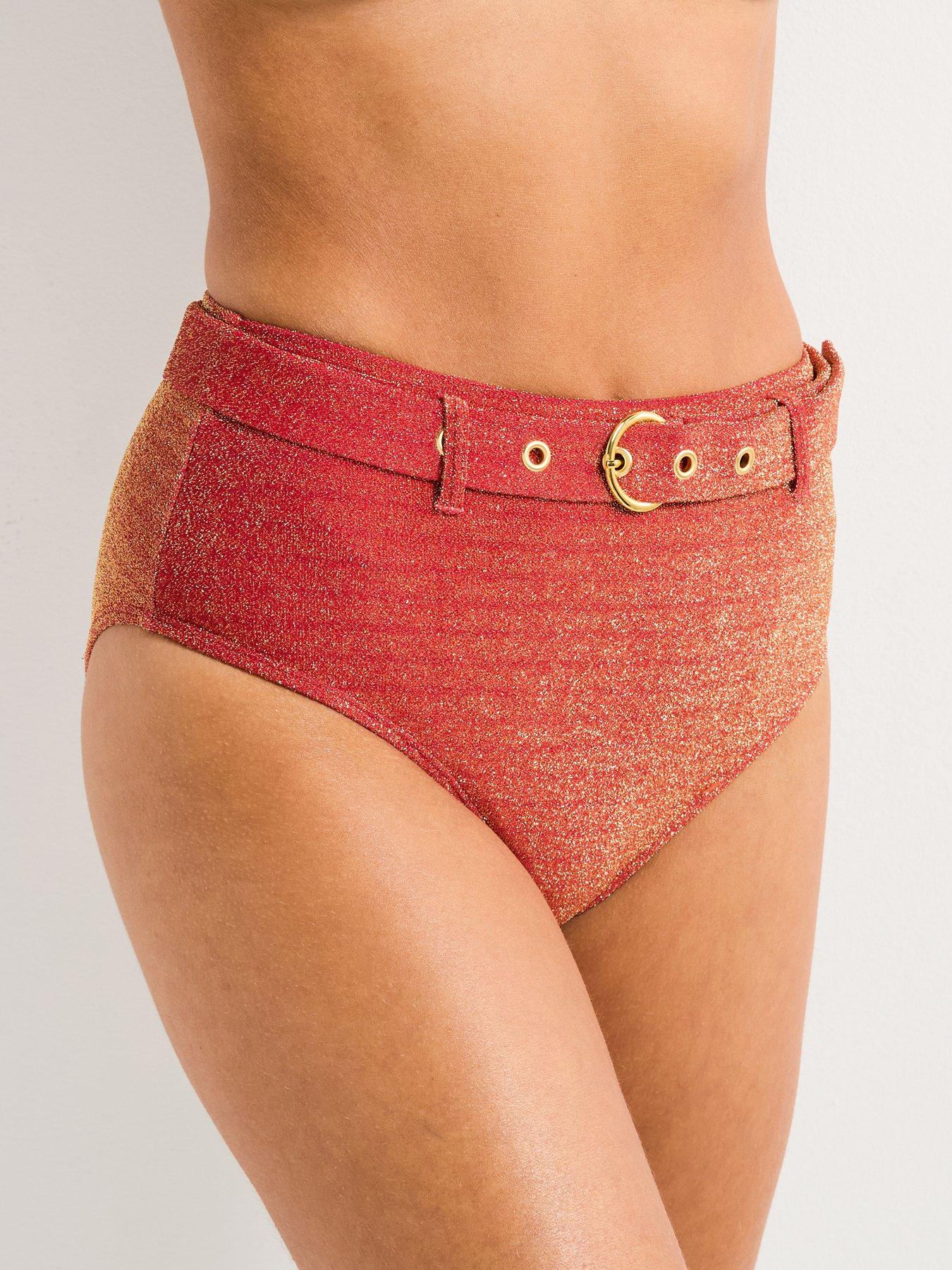 Image 1 of 5 of V by Very Shape Enhancing Ombre Metallic High Waisted Belted Brief - Red
