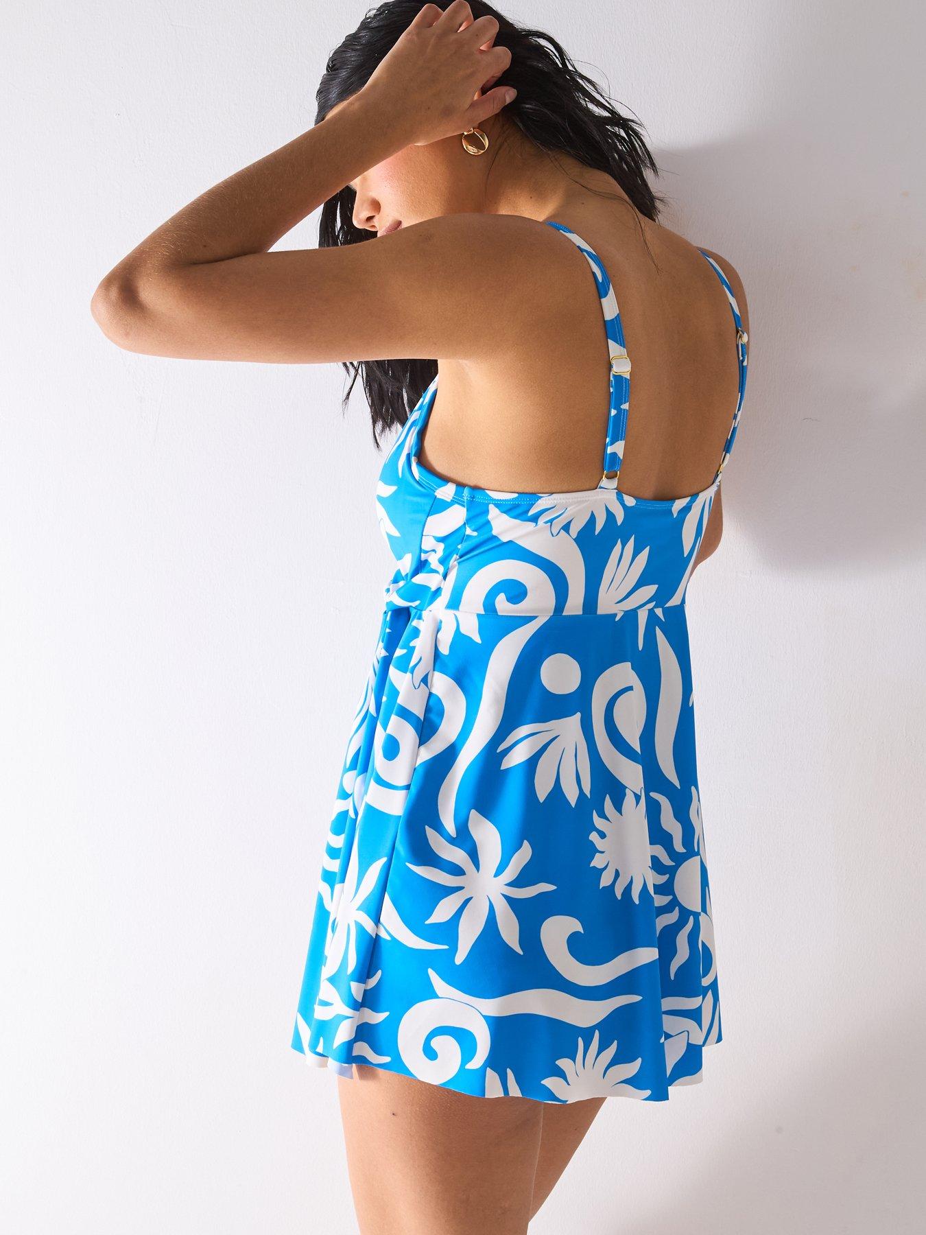 v-by-very-twist-front-split-side-swim-dress-bluestillFront