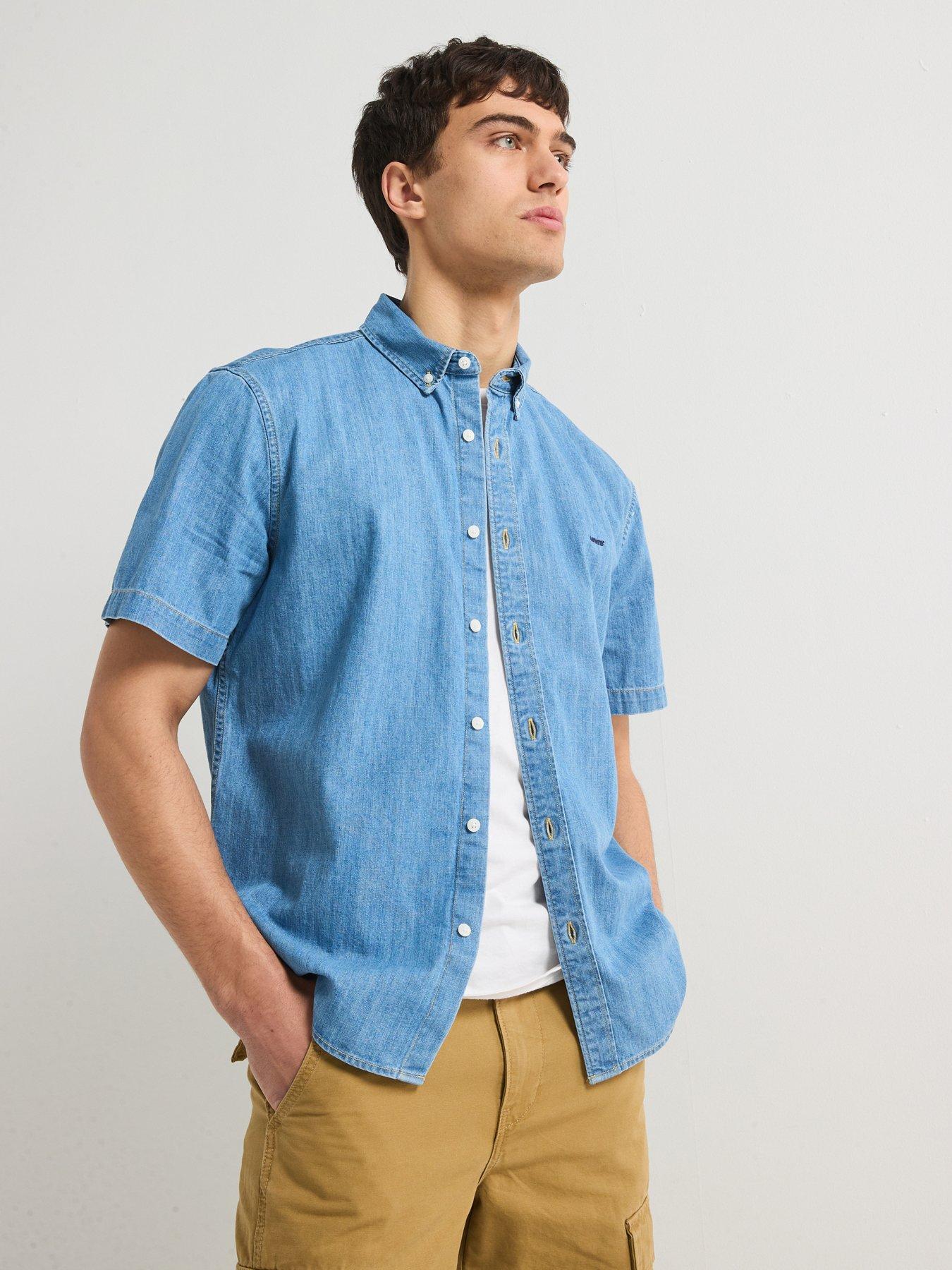 Image 1 of 6 of Levi's Authentic Button Down Denim Short Sleeve Shirt- Blue