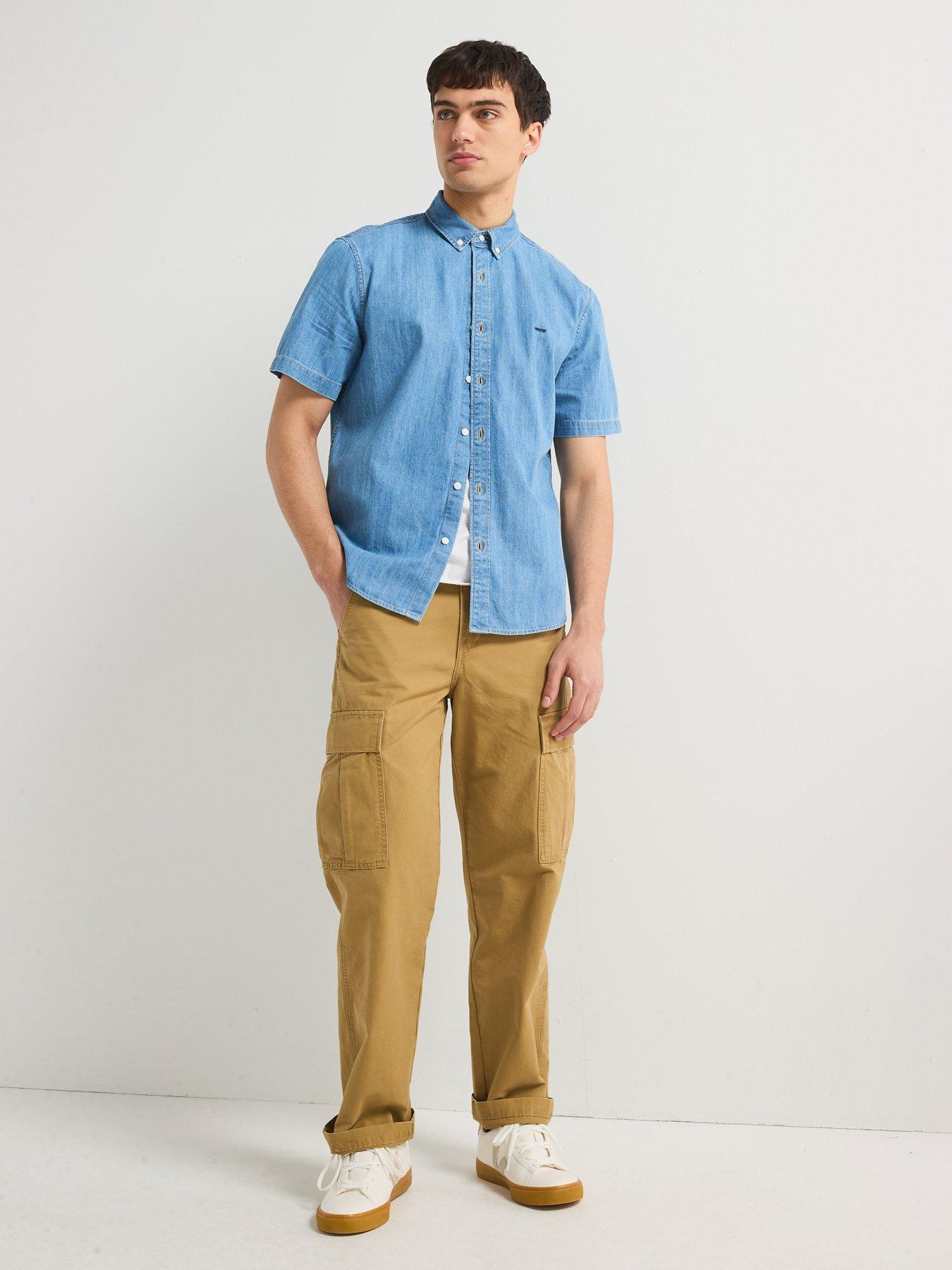 Image 3 of 6 of Levi's Authentic Button Down Denim Short Sleeve Shirt- Blue