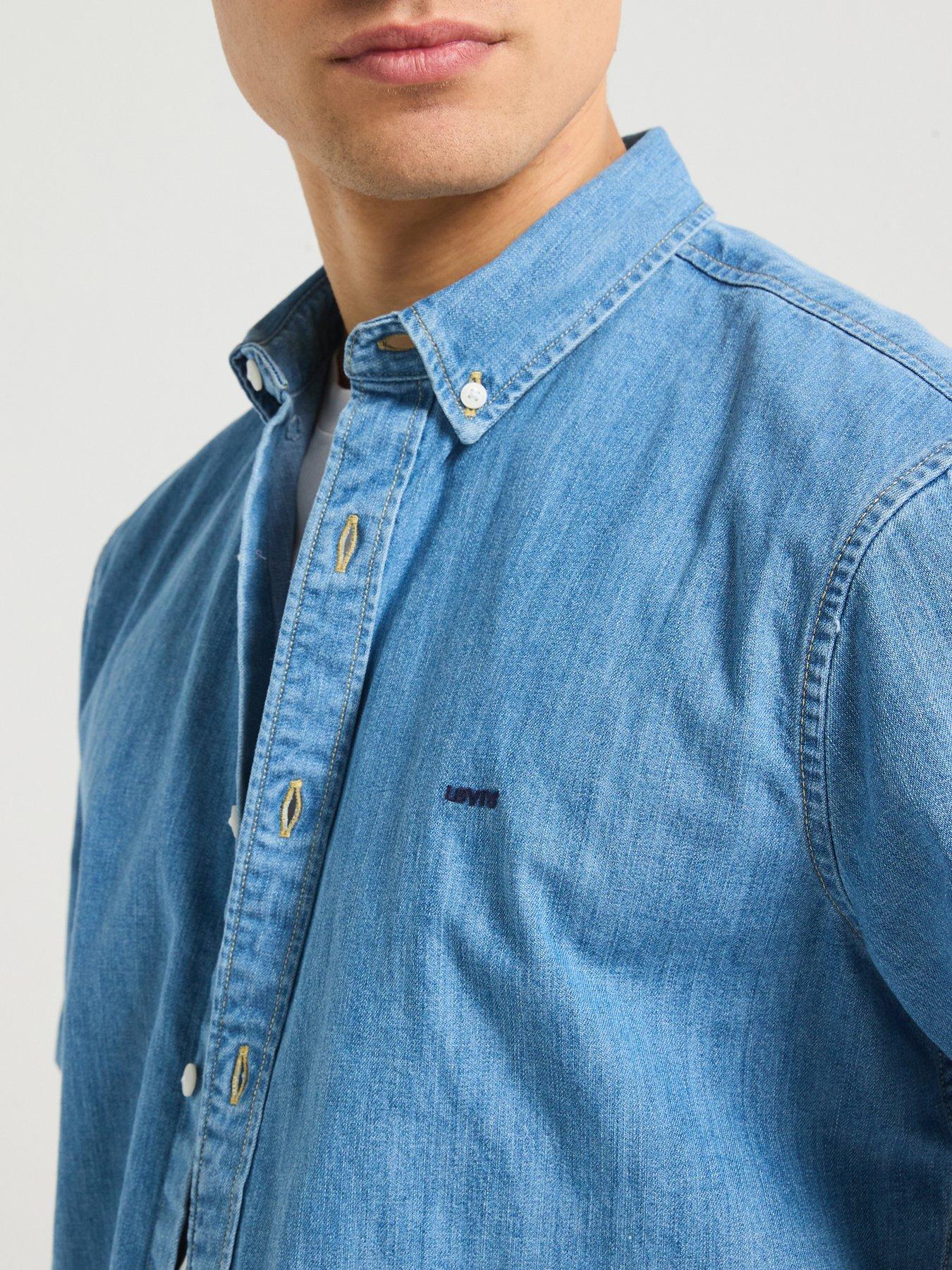 Image 5 of 6 of Levi's Authentic Button Down Denim Short Sleeve Shirt- Blue