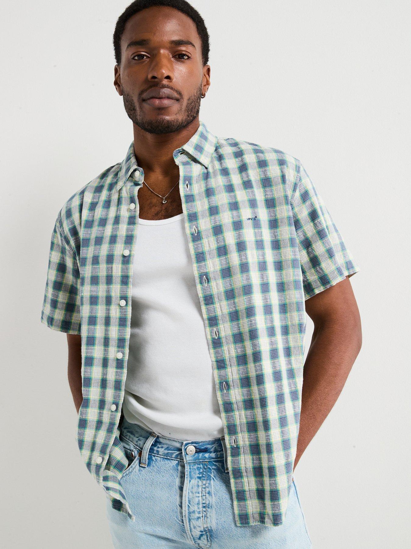 levis-levis-authentic-button-down-plaid-short-sleeve-shirt--blue