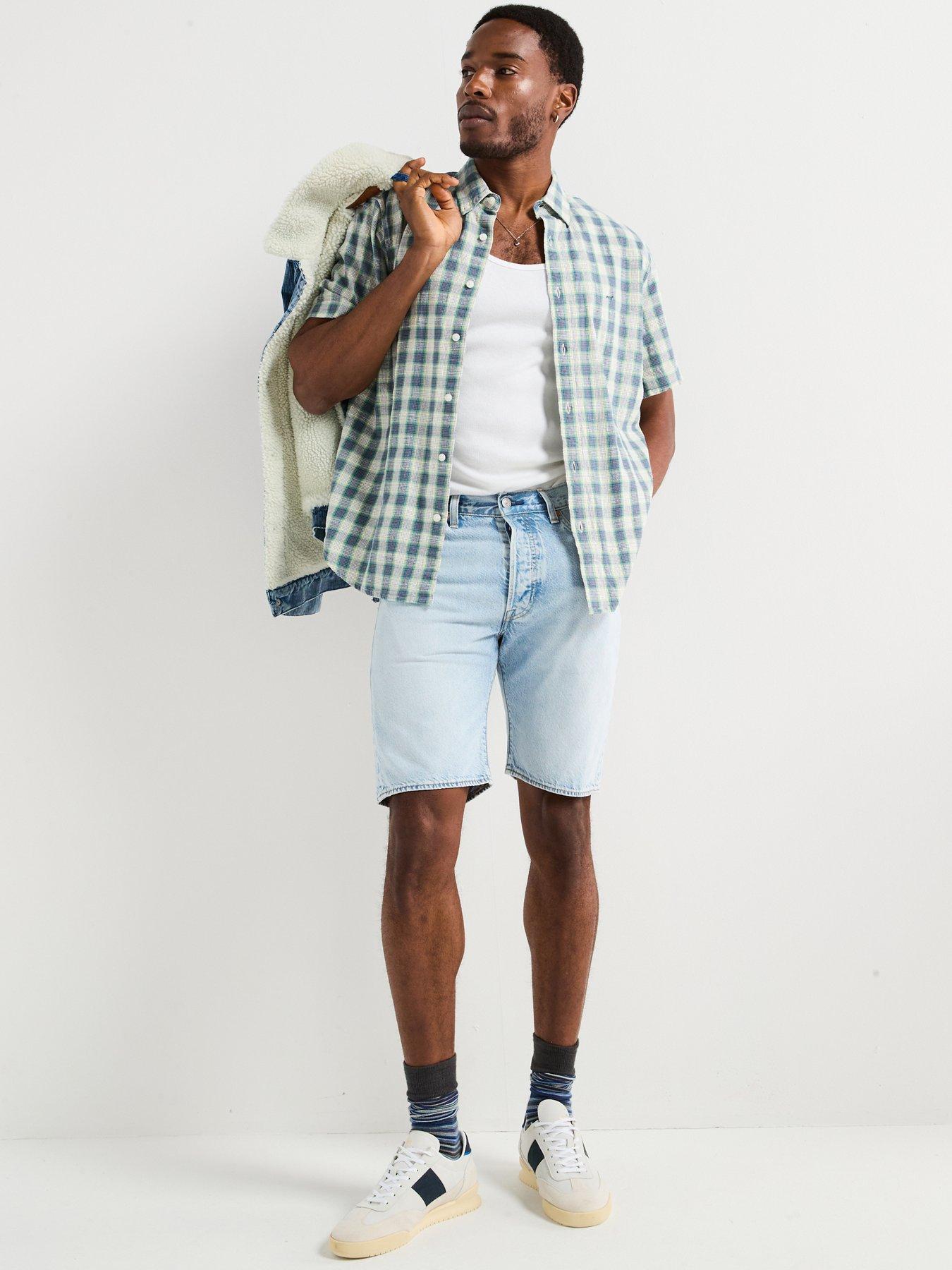 Image 3 of 6 of Levi's Levi's Authentic Button Down Plaid Short Sleeve Shirt- Blue