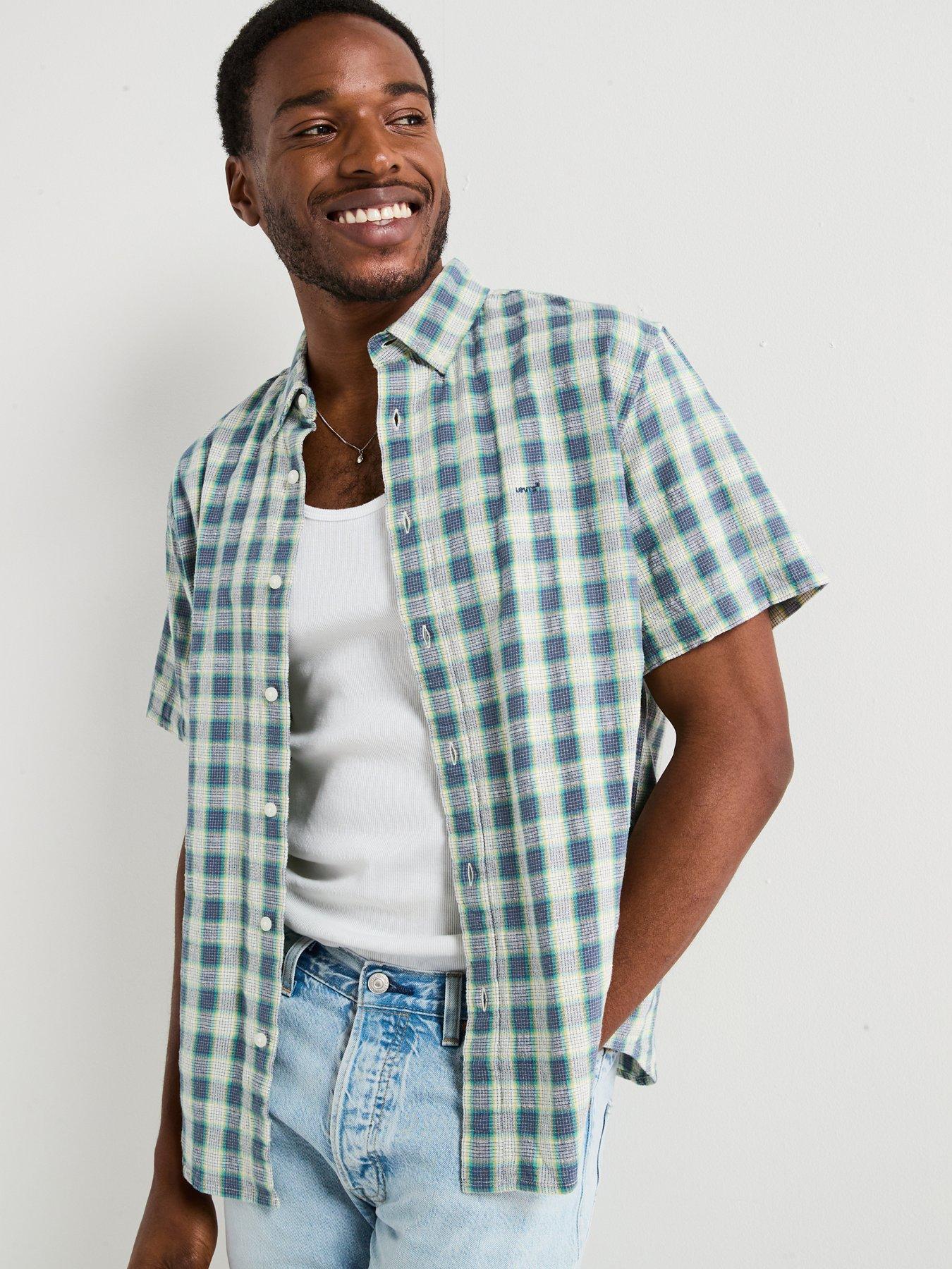 Image 4 of 6 of Levi's Levi's Authentic Button Down Plaid Short Sleeve Shirt- Blue