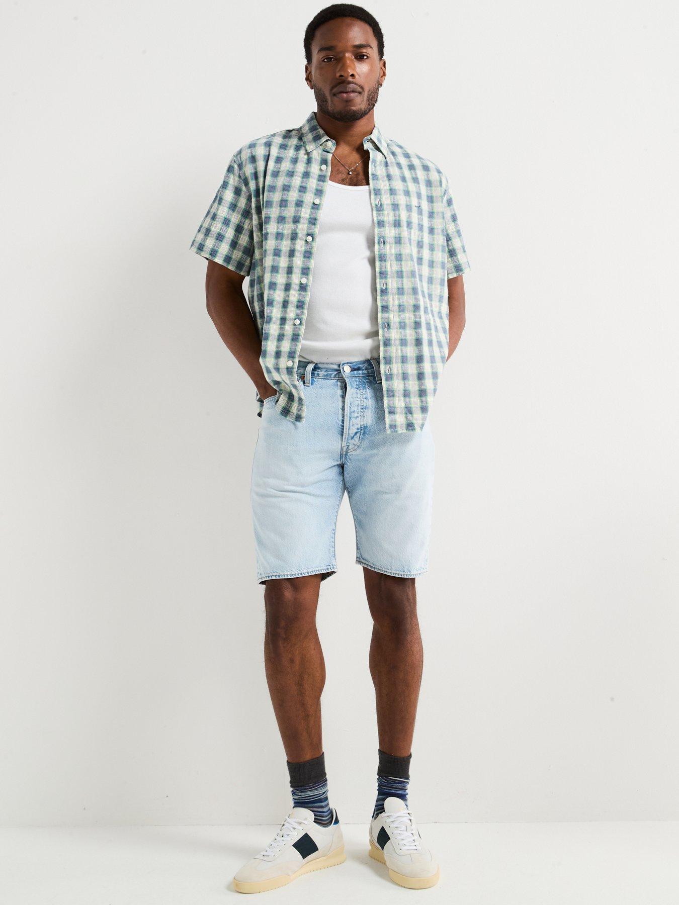 Image 5 of 6 of Levi's Levi's Authentic Button Down Plaid Short Sleeve Shirt- Blue