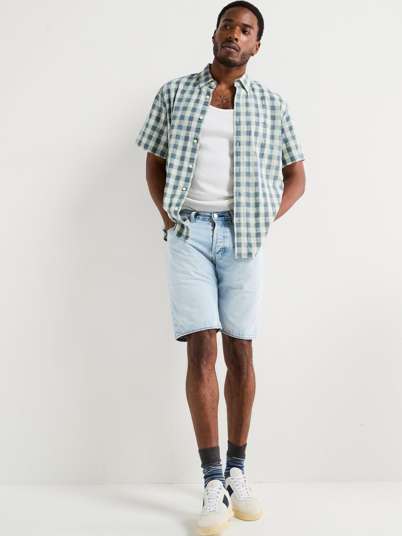 Image 6 of 6 of Levi's Levi's Authentic Button Down Plaid Short Sleeve Shirt- Blue