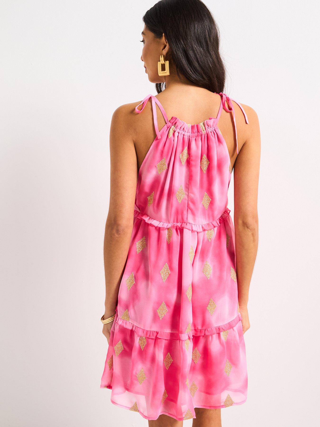 Image 2 of 4 of V by Very Metallic Tiered Mini Dress - Pink