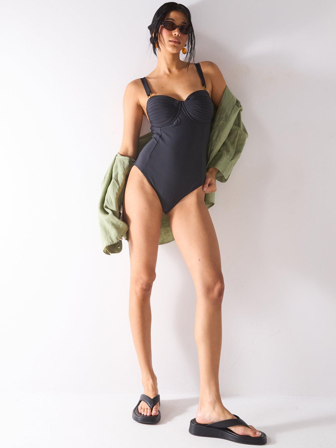 Image 6 of 6 of V by Very Shape Enhancing Pleated Underwired Swimsuit - Black