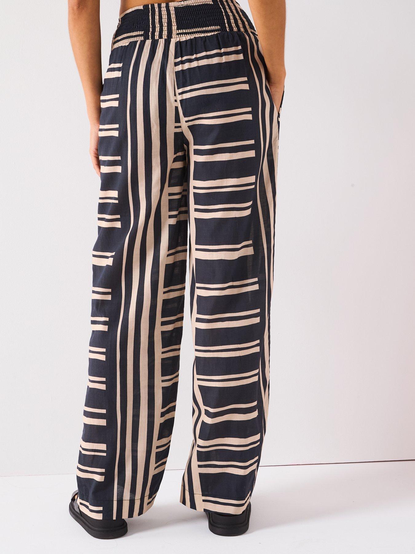Image 2 of 6 of V by Very Striped Wide Leg Beach Trousers - Black