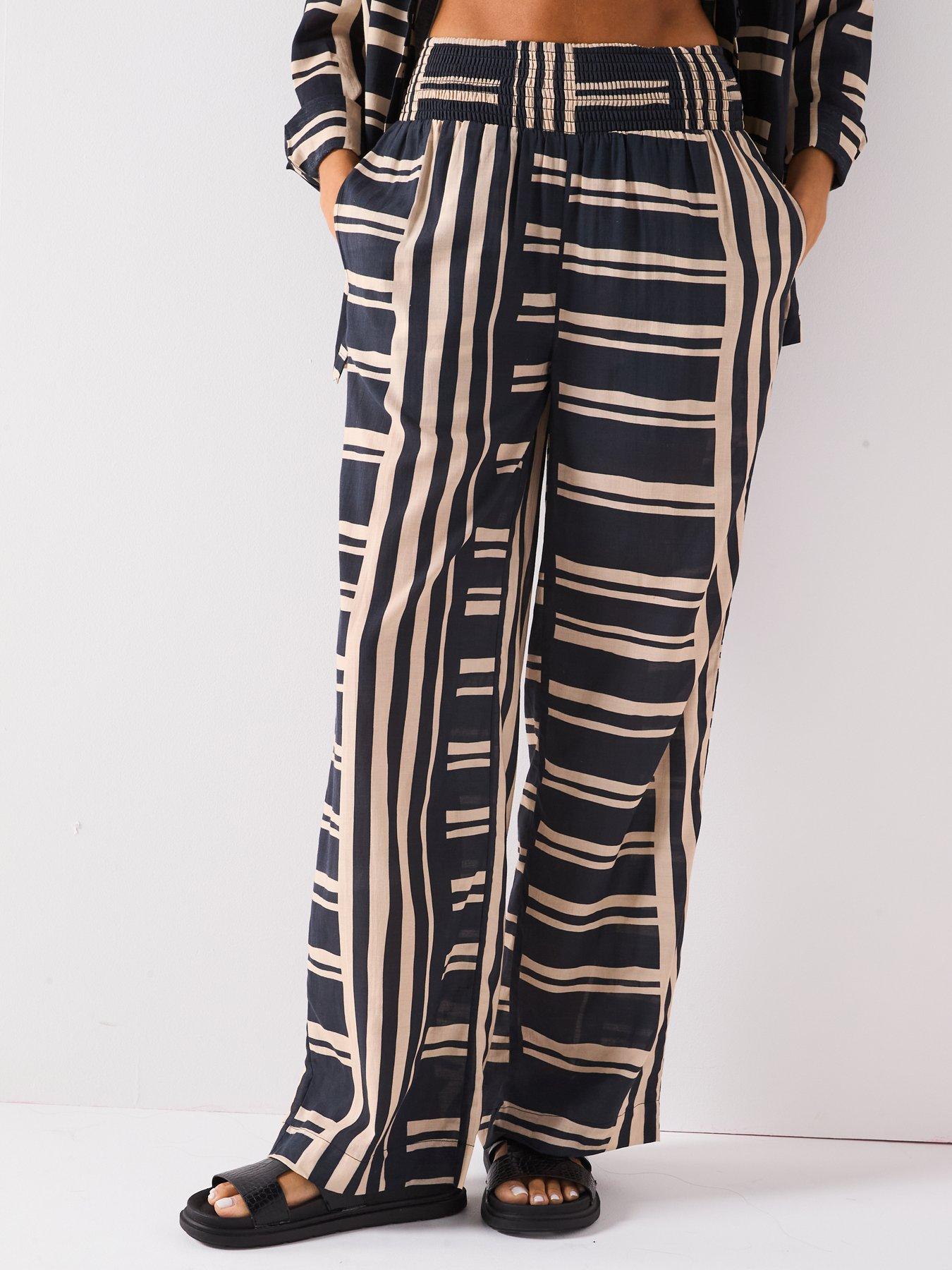 Image 3 of 6 of V by Very Striped Wide Leg Beach Trousers - Black